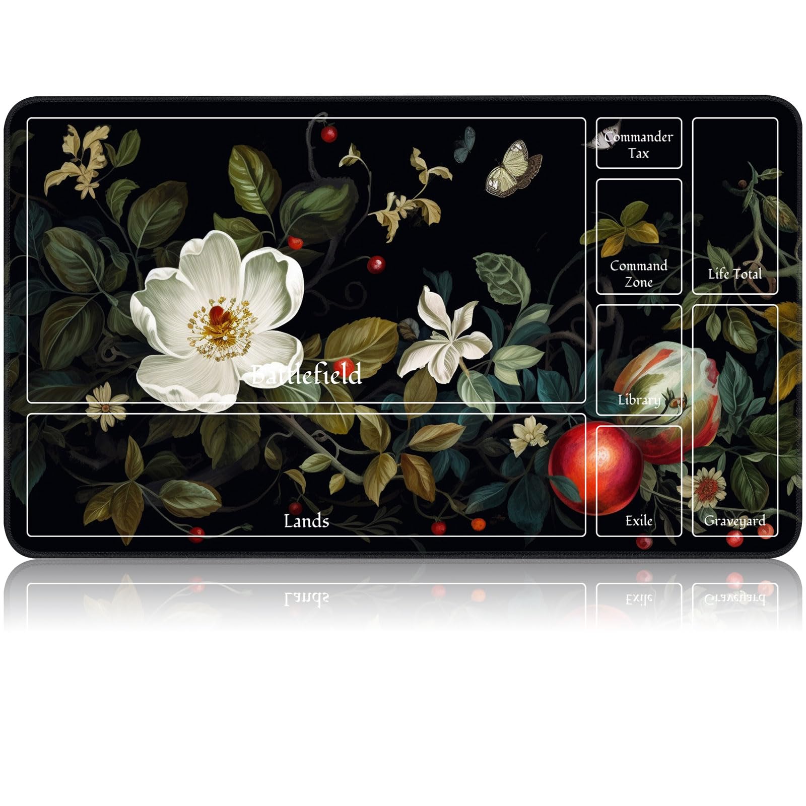 for MTG Game Playmat, for Magic TCG Rubber Play mat,Tabletop Card Playmats with Smooth Surface,Trading Card Inked Game Mat with New Zones,Battle Game,Wildflowers in Black