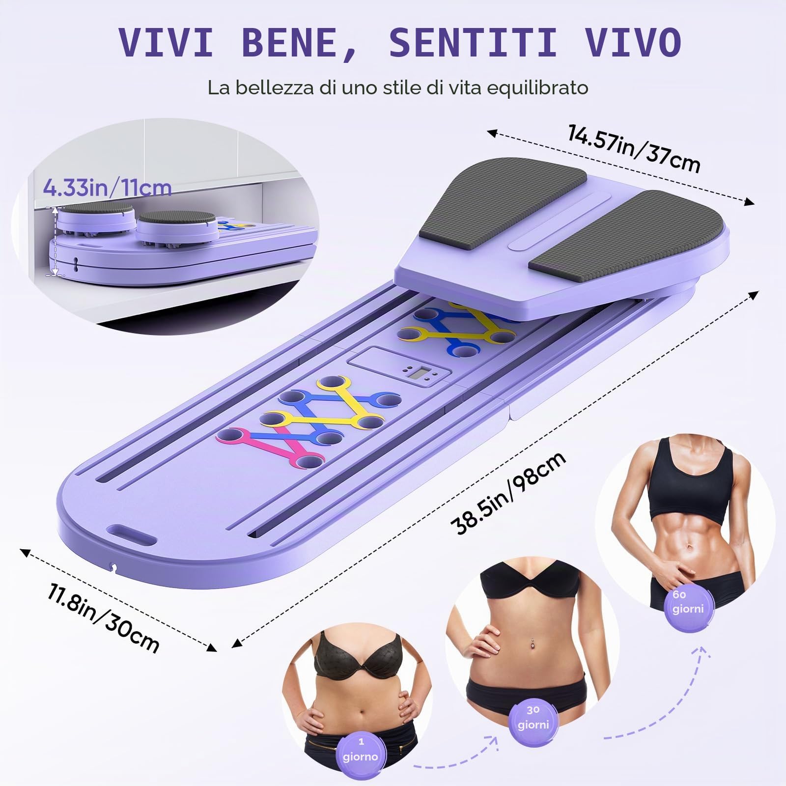 Mini riformatore Pilates 6 in 1 con contatore intelligente, tavola pilates con bande di resistenza, rullo di rimbalzo automatico, tavola addominale pieghevole