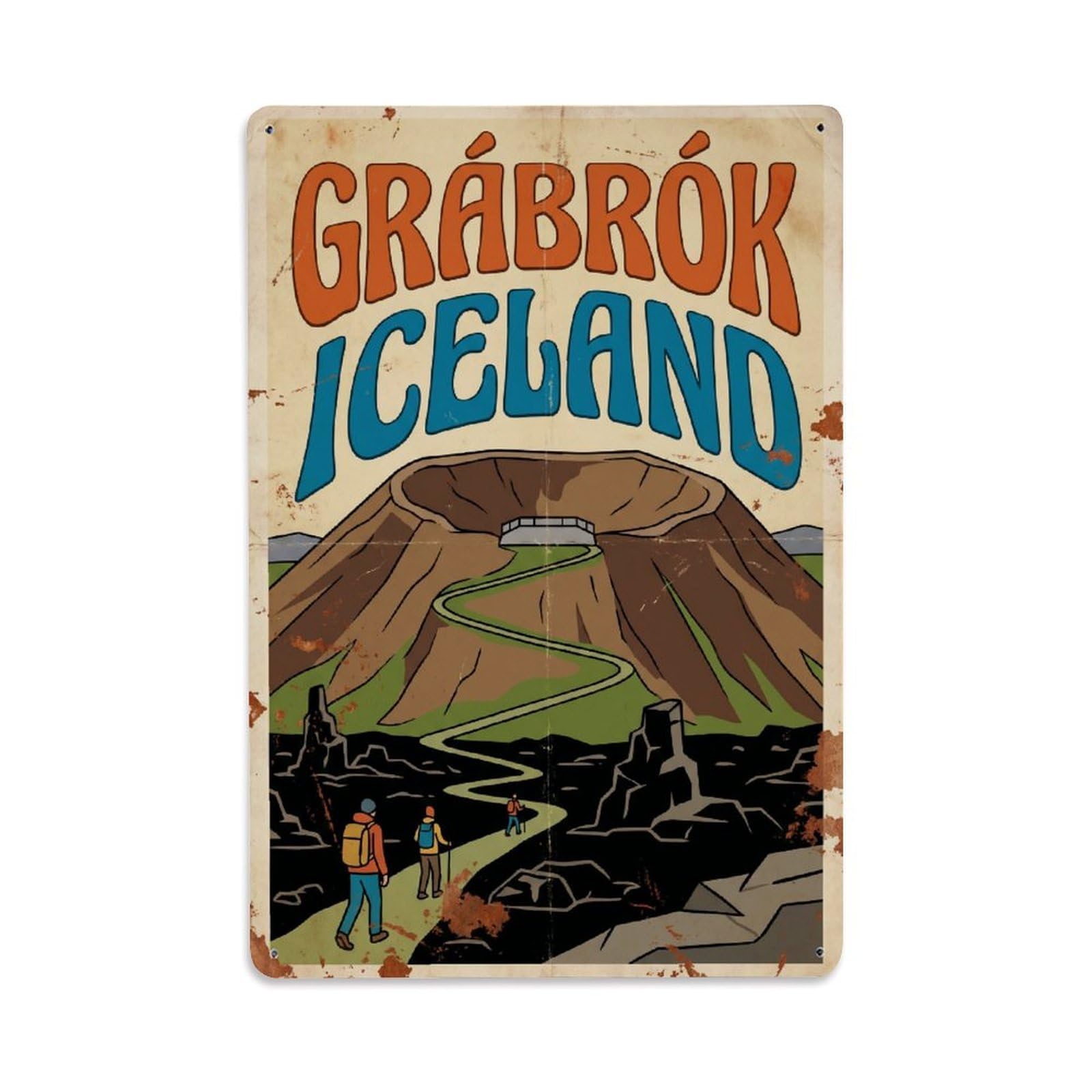 Este 8X12inch Style Vintage Travel Grabrok Iceland Crater Metal Tin Sign