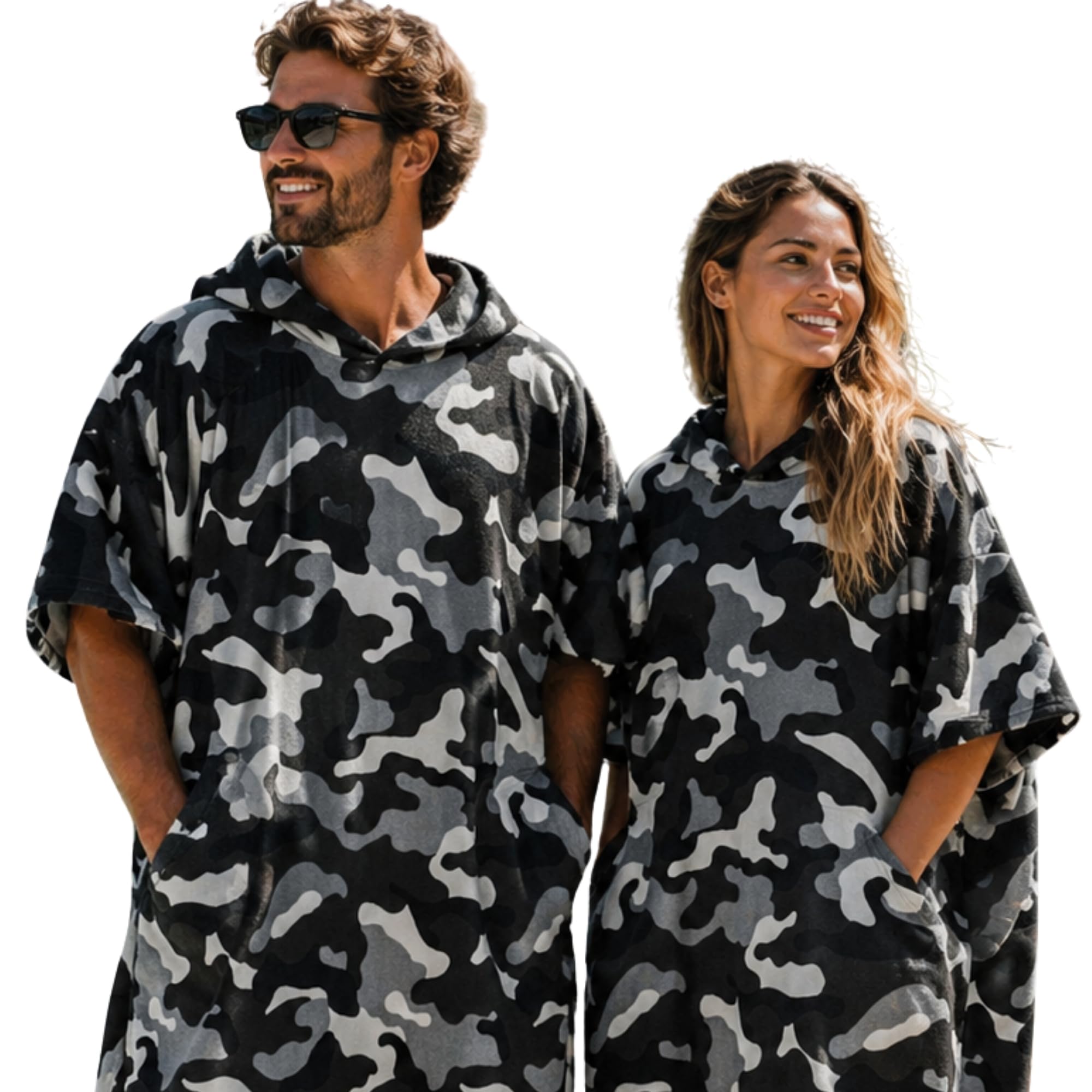 Dolce Vari Adult Hooded Towel Poncho Changing Robe Unisex Beach Towel Quick Dry Soft Absorbent Swim Surf Changing Robe (Camouflage - Grey Charcoal)