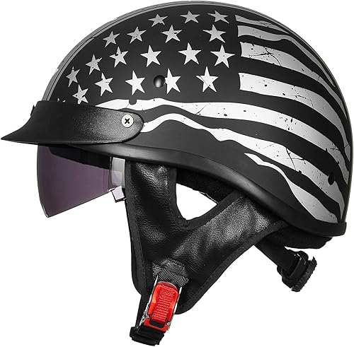 ILM - Casco de medio casco para motocicleta, visera de cara abierta, hebilla de liberación rápida, aprobado por DOT, traje de ciclismo, motocross,