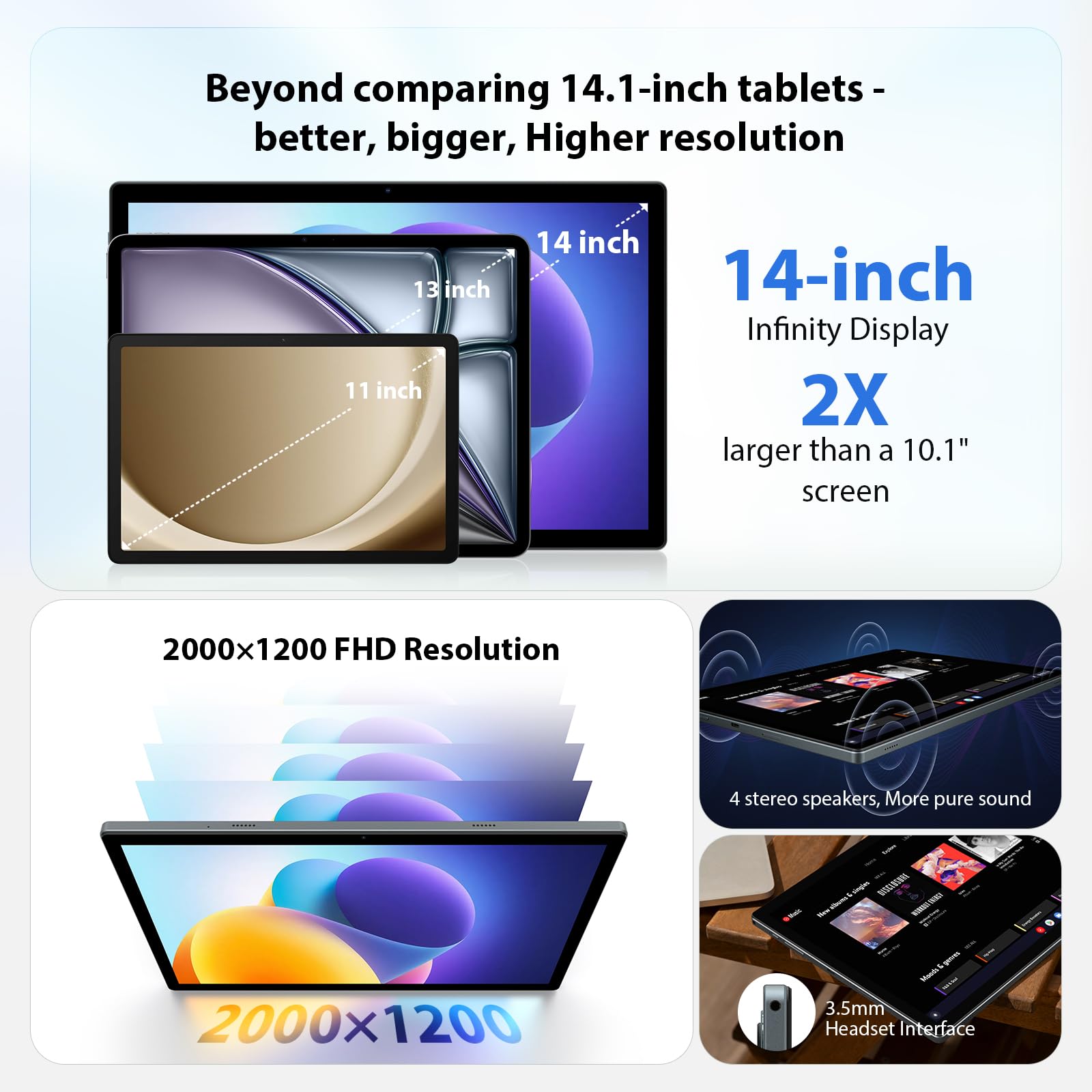 ESWAO Tablet Tablet Android 14 de 15.6 pulgadas, tablet grande con visualización IPS HD de 1080