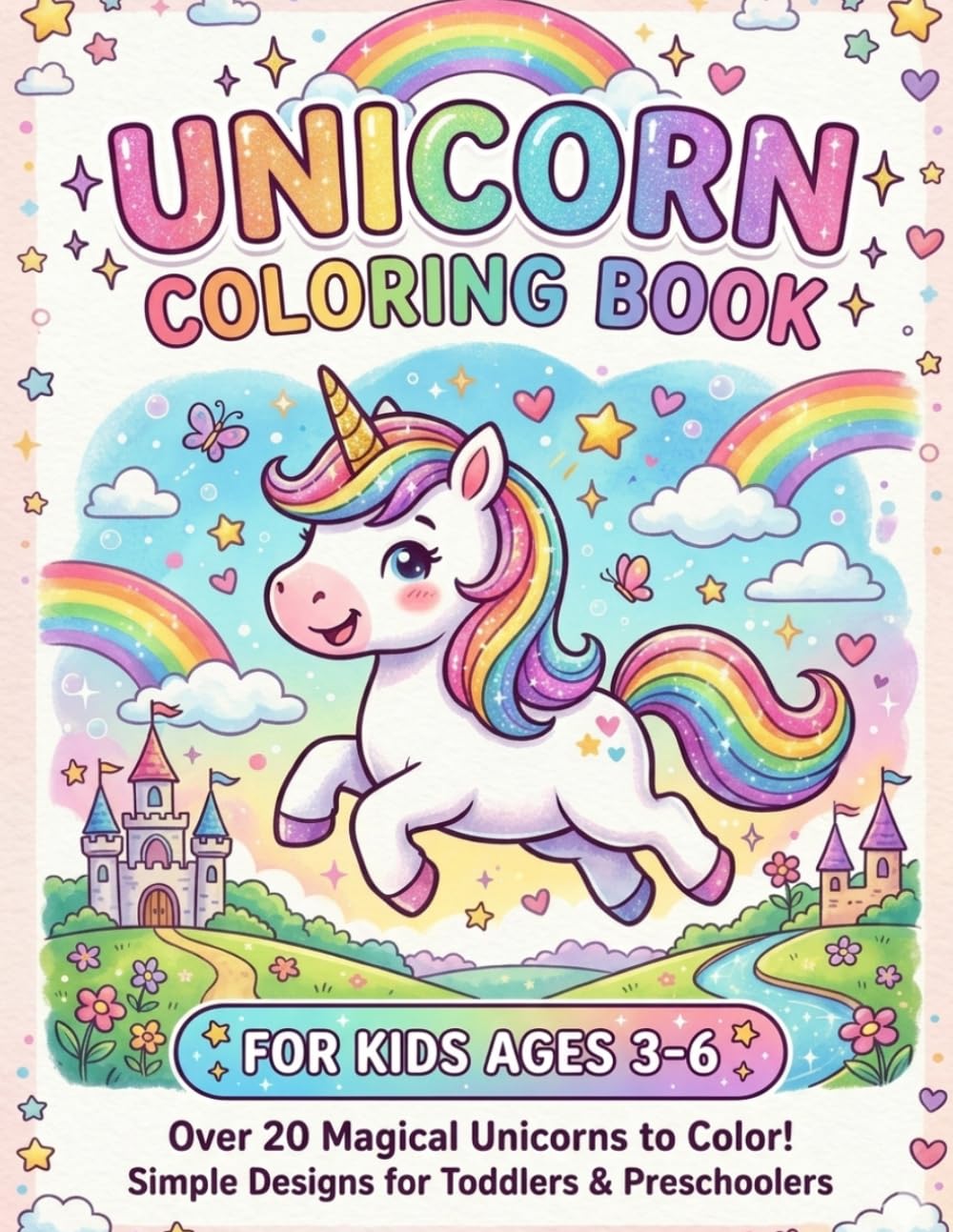 Magical Unicorn Coloring Book for Kids Ages 3-6: 20+ Cute and Easy Unicorn Coloring Pages with Rainbows, Castles, Stars, and Fun Fantasy Scenes