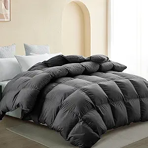 SNOWMAN Premium Down Comforter Queen Size, Luxurious Heavyweight Duvet Insert with Cotton Blended Fabric, 46oz Fill Weight 3D Baffle Box Design Medium Warm Hotel Bedding Comforter (Dark Grey,90"x90")