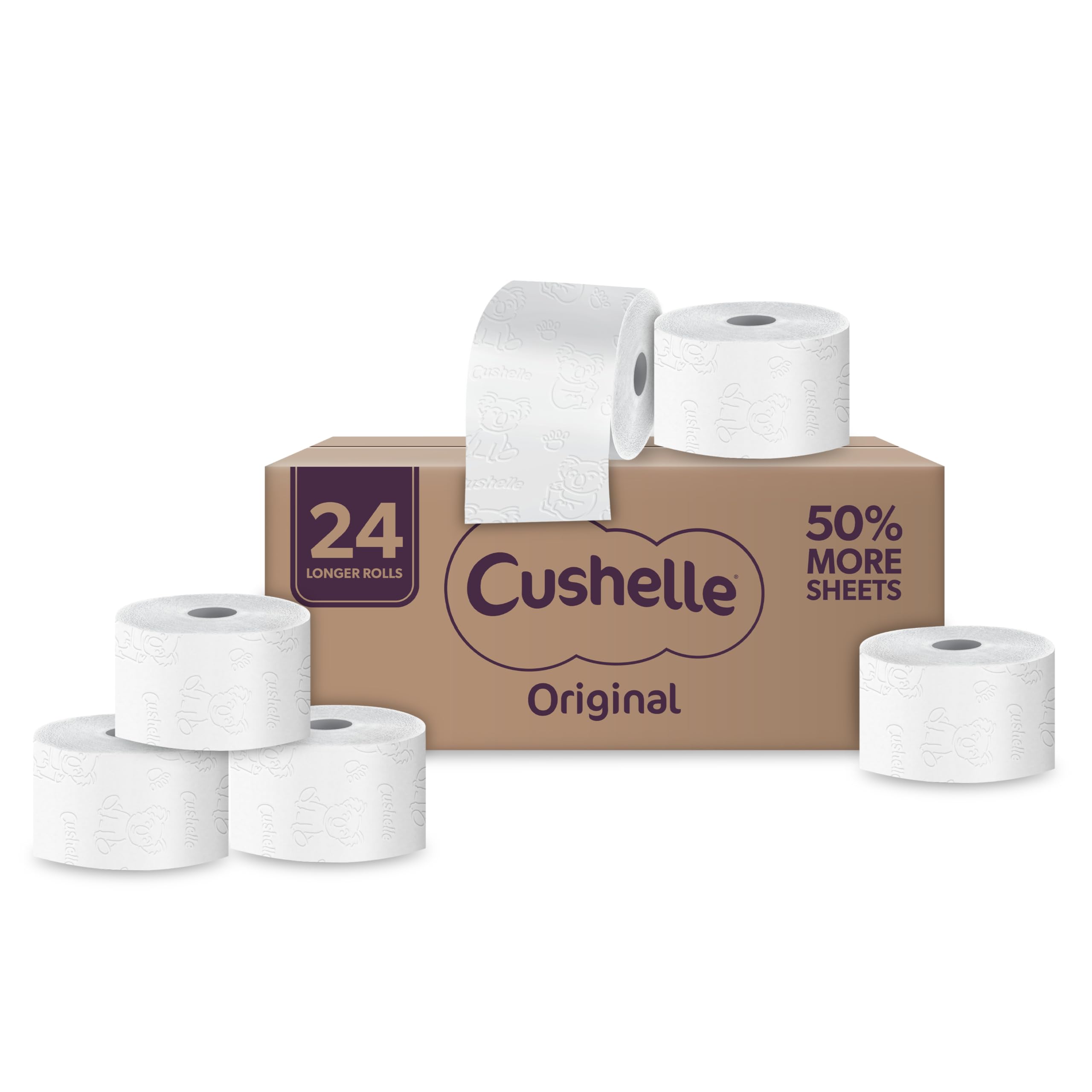 Cushelle Original Toilet Roll Box of 24 Toilet Paper, 2ply, Recyclable Packaging