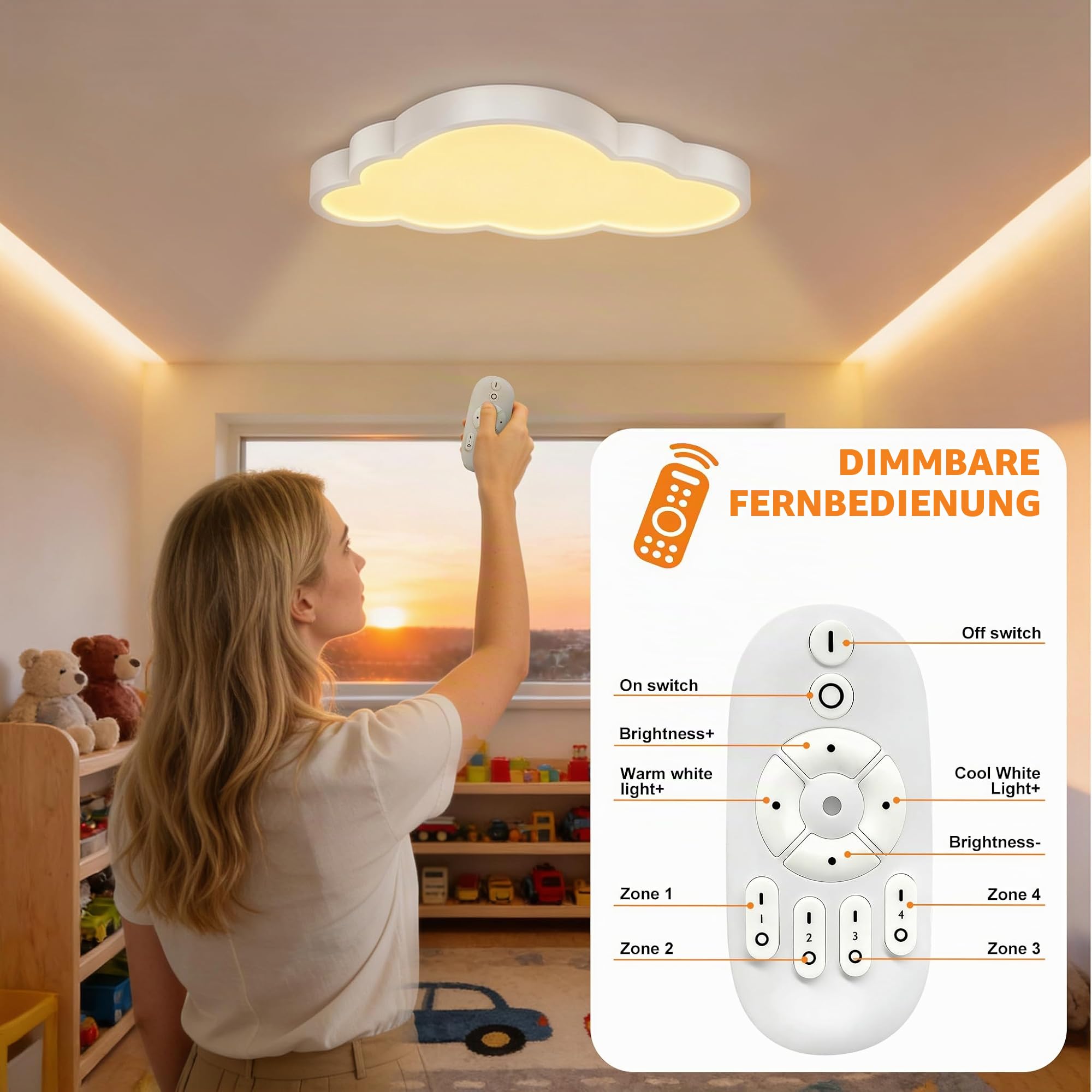 UISEBRT 48W LED Deckenleuchte Wolken Deckenlampe Dimmbar mit Fernbedienung Lampe Kinderzimmer Wolke Kinderzimmerlampe Moderne für Kindergarten Schlafzimmer