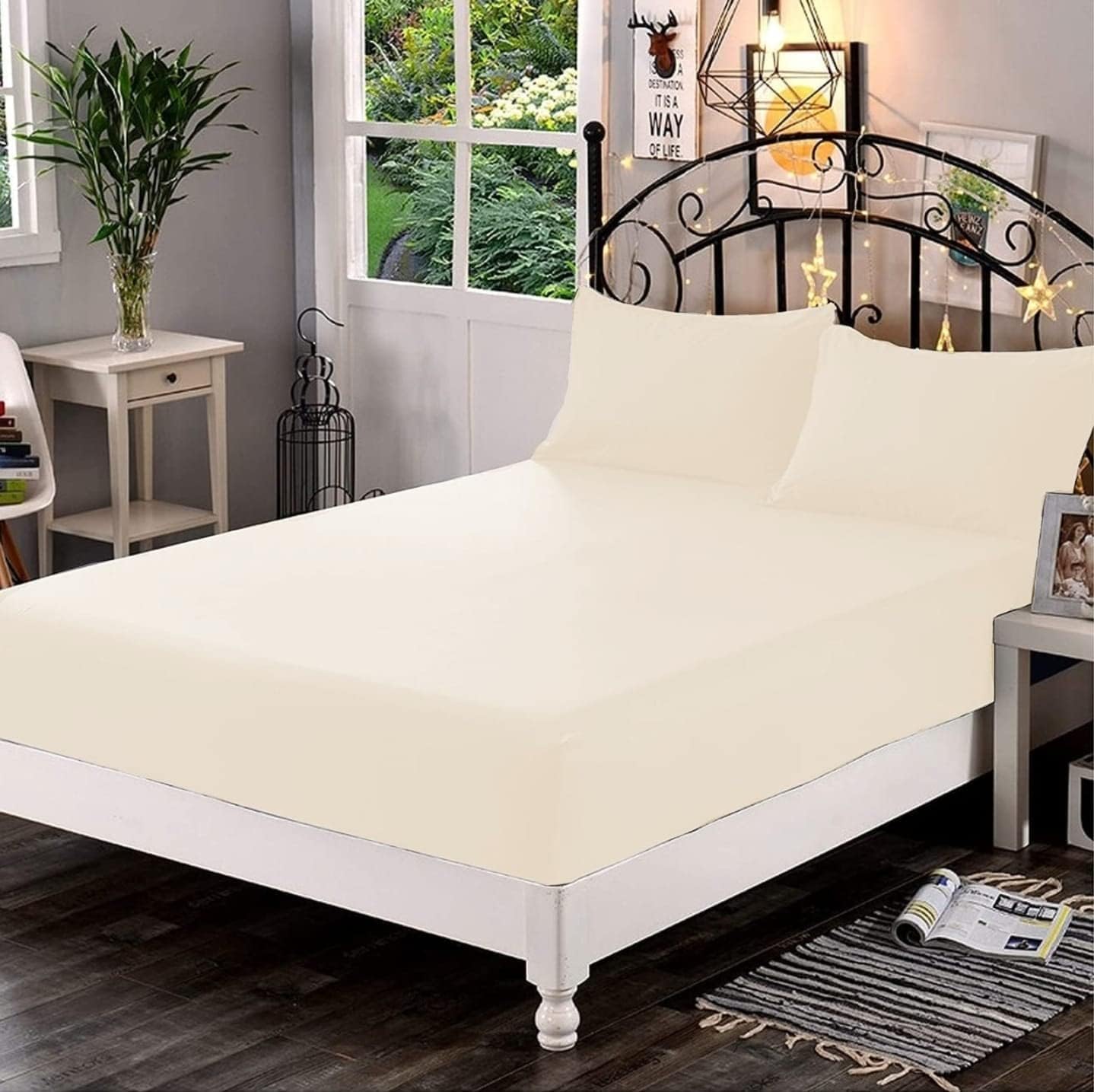 Night Zone Fitted Sheet 400 Thread Count 100% Egyptian Cotton Extra Deep 40cm Sateen Hotel Quality Bedding Fitted Sheet (Cream, King)