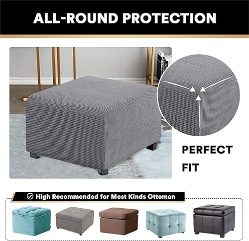 Miniatura 4 de Funda otomana elástica con parte inferior elástica antideslizante muebles de almacenamiento cuadrados lavables para sala de estar fundas otomanas