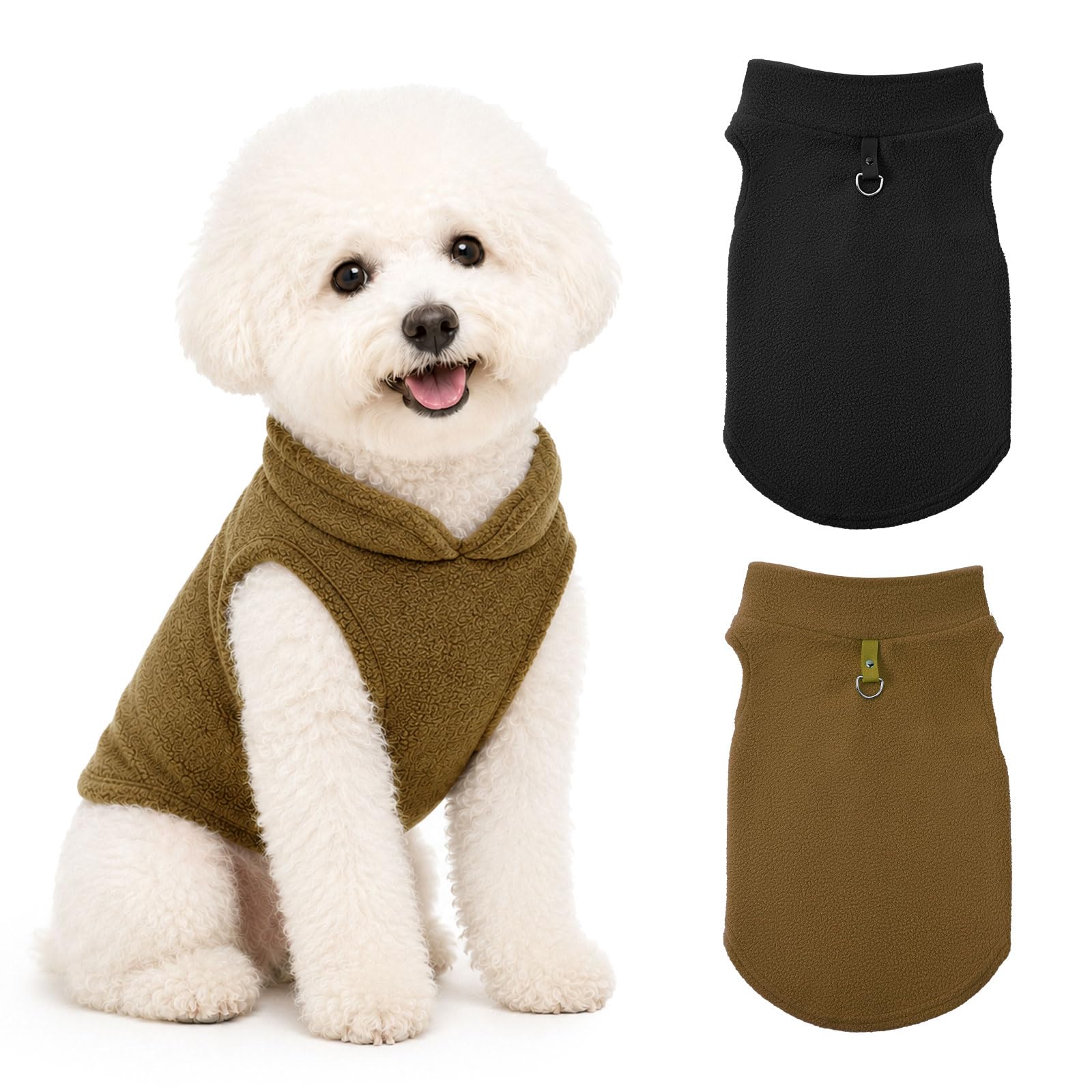 2 Pack Dog Fleece Vest Sweater with Leash D-Ring Cat Jumpers Pullover Coat