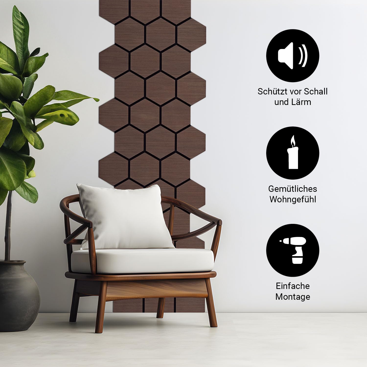 Homestyle4u Lot De 4 Panneaux Acoustiques Hexagonaux Bois Naturel – Absorbeurs Son 3D Pour Salon Bureau Chambre