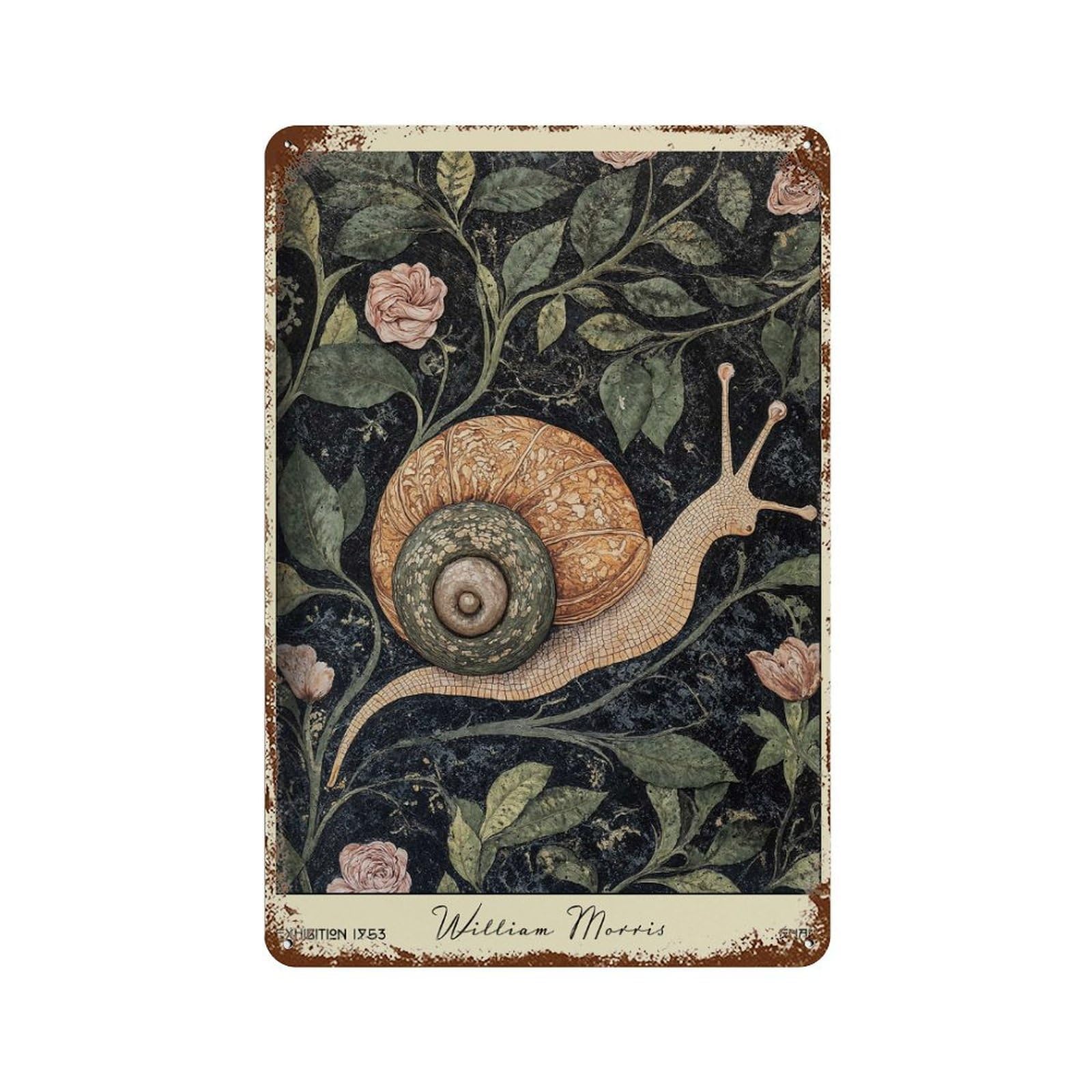 William Morris Snail Botanical Vintage Metal Tin Sign 11.8"x7.9", Rustic Home Decor for Garage, Bar And Workshop Decor