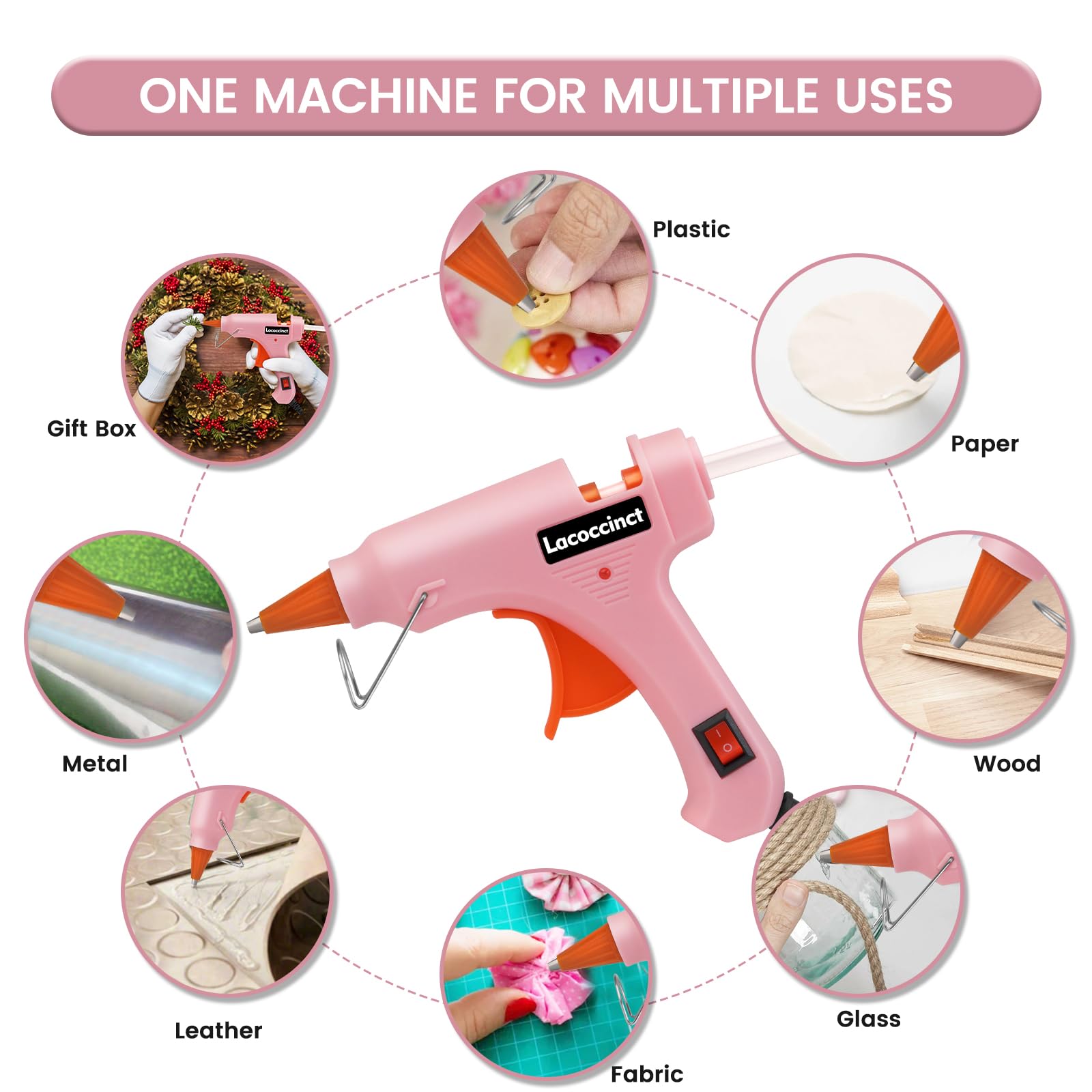 Mini pistola per colla a caldo, kit con 30 bastoncini di colla, preriscaldamento rapido per lavori scolastici, fai da te e riparazioni rapide a casa, 20 W, rosa