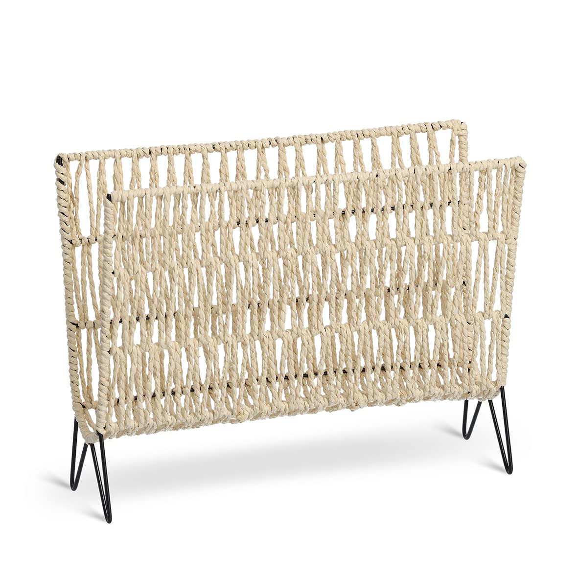 Zeller Boho 17019 Newspaper Rack Iron/Paper Approx. 38 x 15 x 30 cm Boho Magazine Holder Storage Basket/Standing Frame for Books/Newspapers