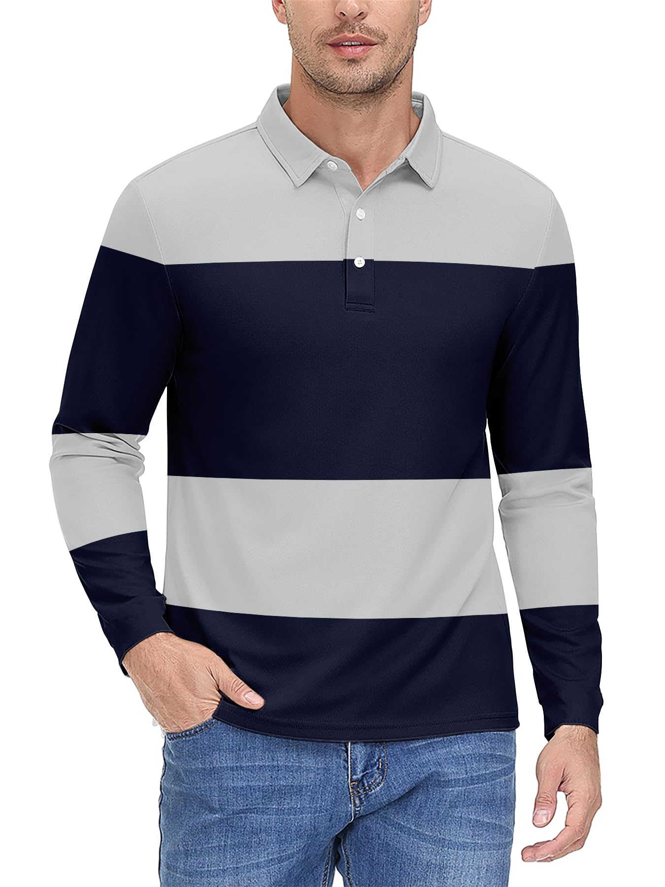 Lot de 3/5/10 polos à rayures pour homme - Manches longues - Respirant - Séchage rapide - Pour le golf, la course à pied, le sport, la gym, l'entraînement