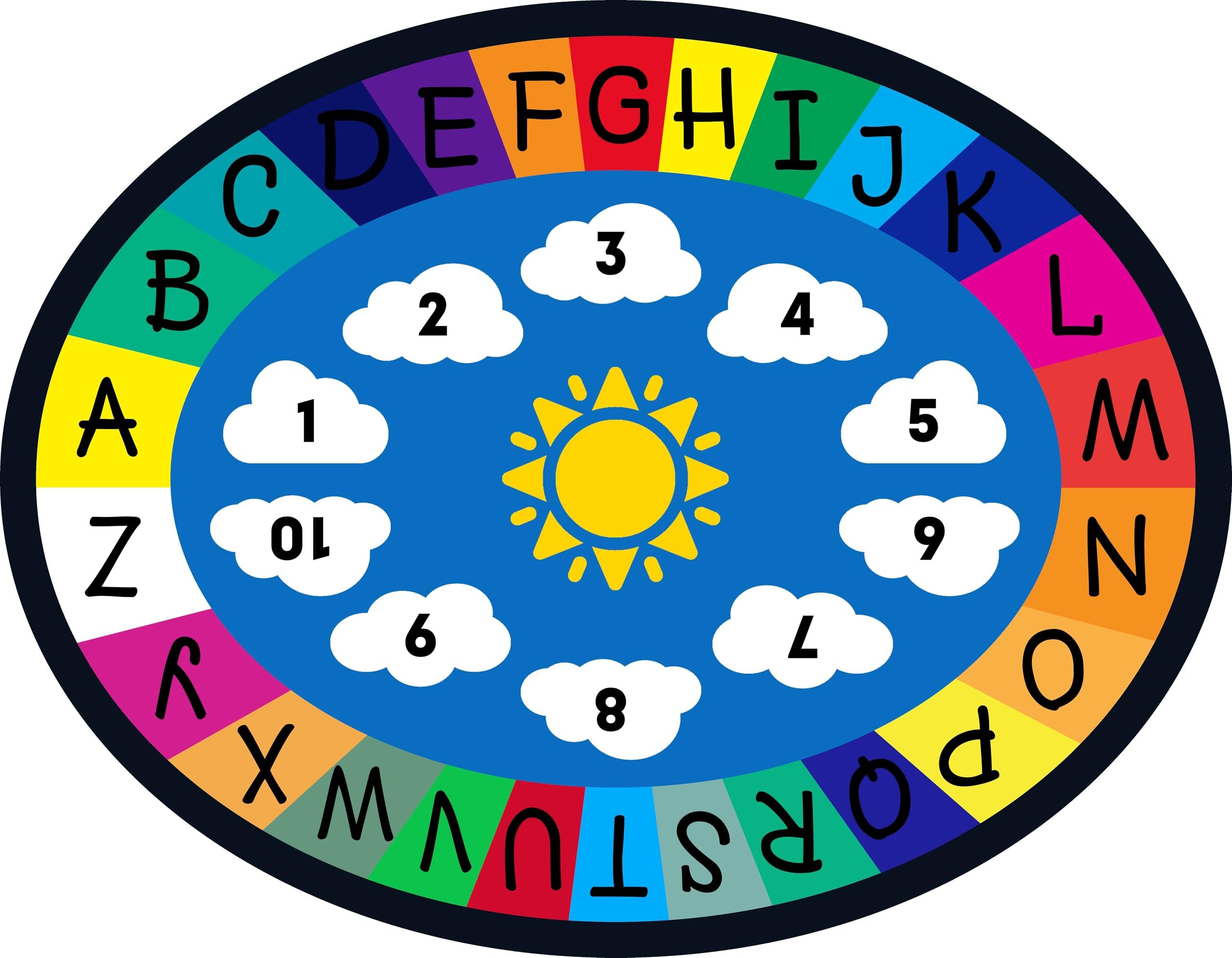 Genki - Kids Rugs for Playroom - ABC Learning Area Rug for Play Room, Classroom, Kindergarten, and Preschool - Kid Alphabet Educational Carpet for Childrens and Toddler Mat - Non Slip | Oval 5'x6'6"