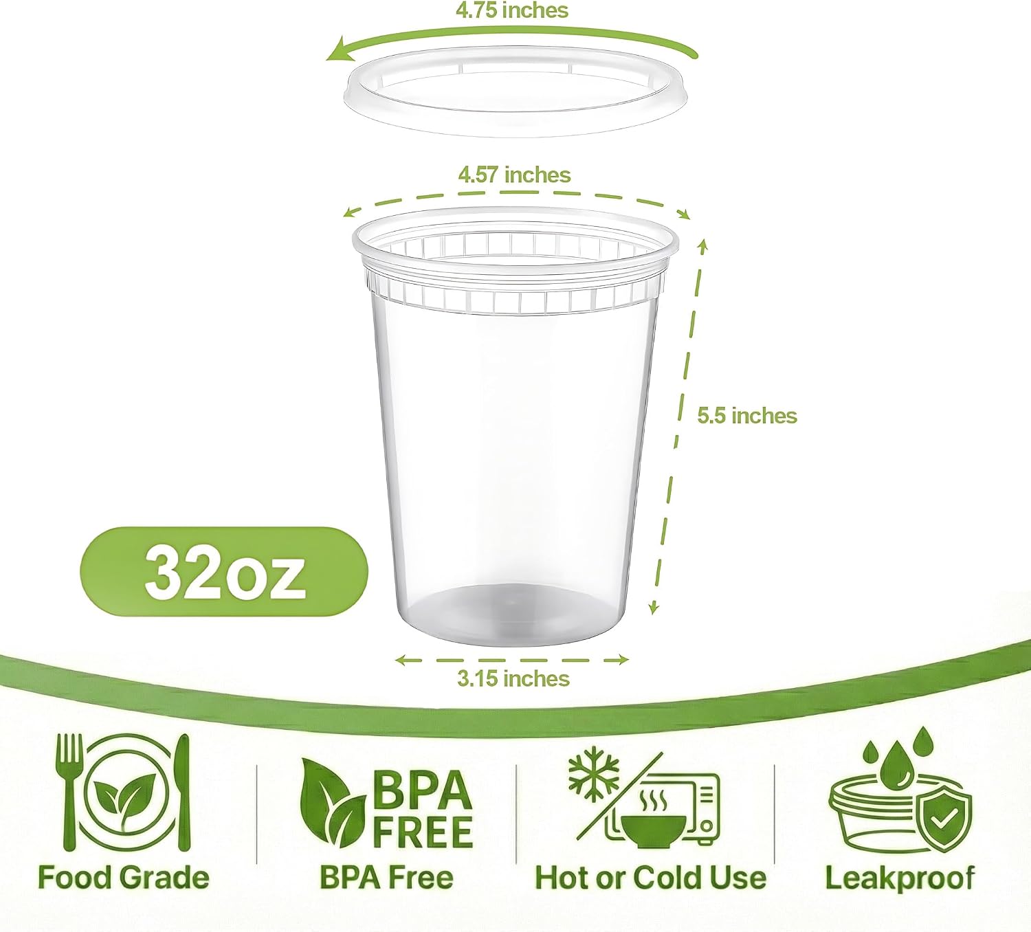 Food Storage Containers [10 Set] x [32 oz] Plastic Deli Containers with Lids Soup Meal Prep Containers | BPA Free | Stackable | Leakproof | Microwave/Dishwasher/Freezer Safe (10 Set, 32 oz) image 2