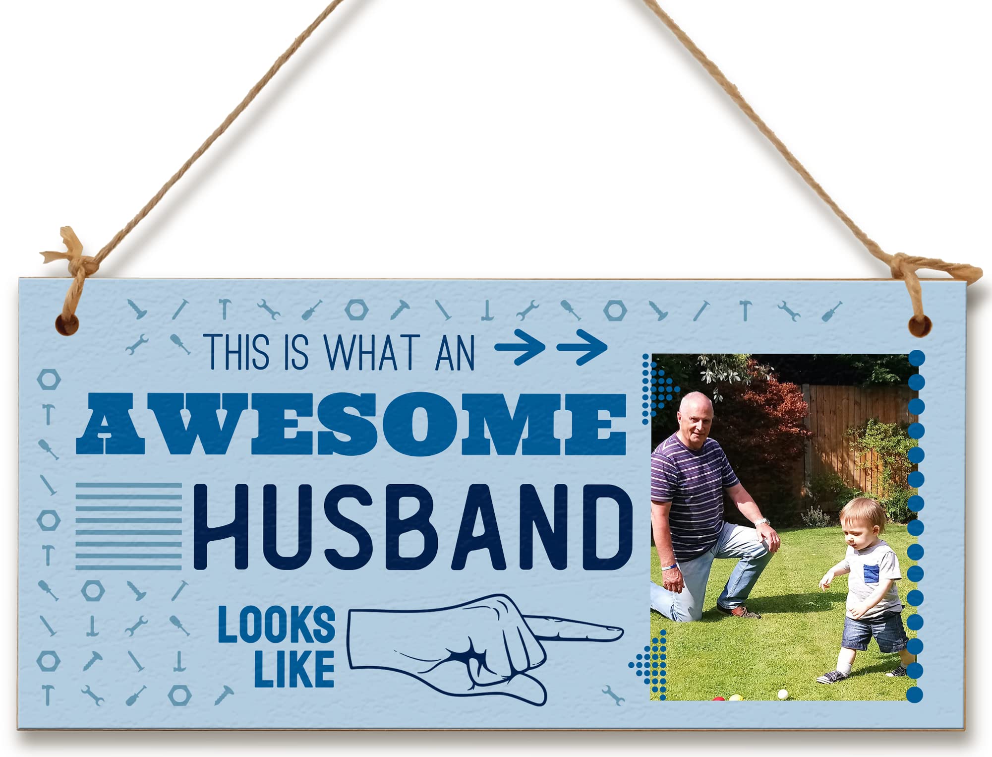 The Plum Penguin Multicolour Personalised Wooden Plaque With Photo This Is What An Awesome Husband Looks Like Gift Door Sign Hanging Home Décor