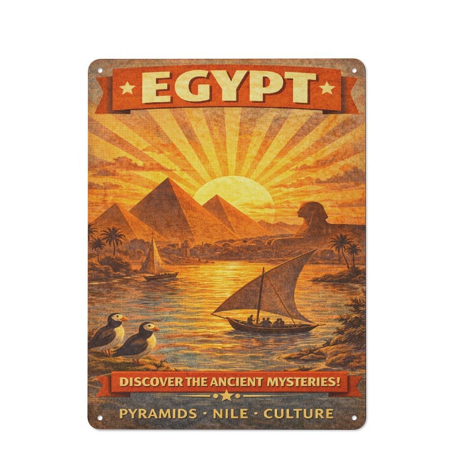 Junmoney Style-20 Vintage Egypt Travel Classic Metal Wall Decor 40X30cm, Office Metal Sign For Workspace, Cafe, Shop Or Desk Area