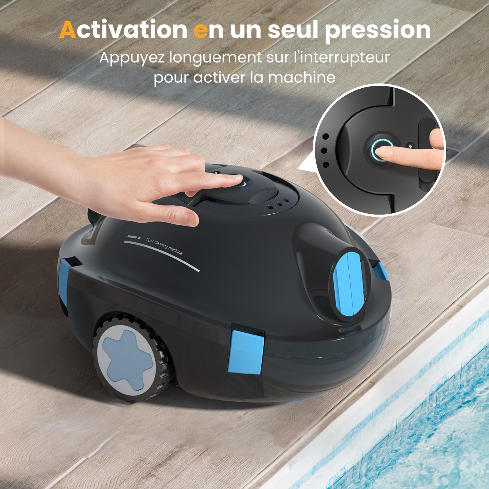 Robot Piscine, Robot Piscine sans Fil Y10 | Aspirateur Automatique et Puissant, 120 Minutes d'Autonomie & Auto-Stationnement, Conçu pour Bassins Enterrés et Piscines à Fond Plat jusqu'à 100 m²(Noir)