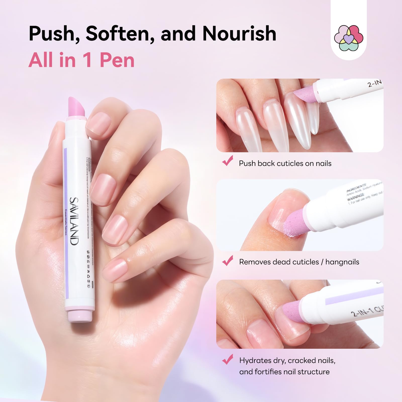 SAVILAND 3 in 1 Penna per Cuticole, 2 pezzi Cuticle Scrub Penna per Rimuovi Cuticole e Olio per Cuticole con Punta Ceramica per Pellicine, Unghie Screpolate e Secche