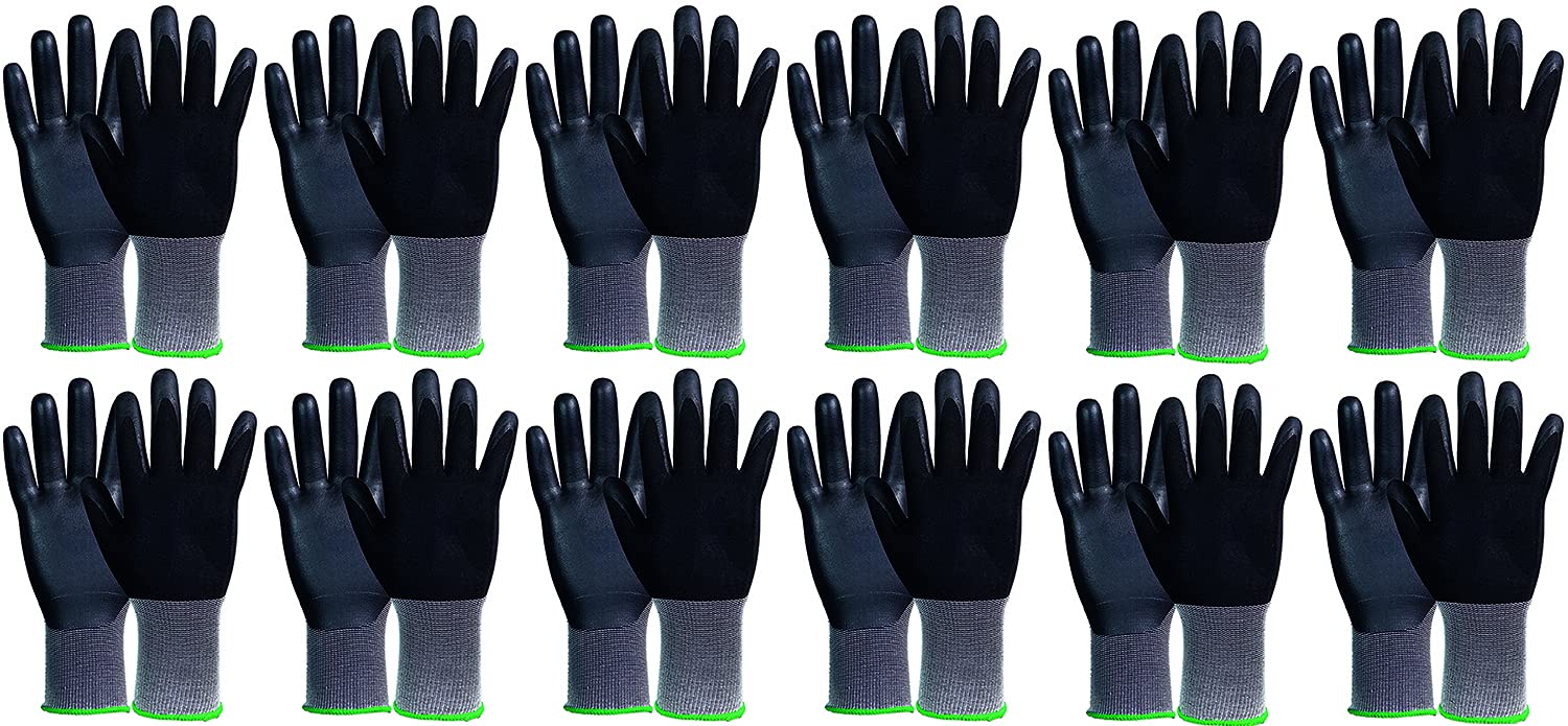 Novatool Lot de 12 paires de gants de montage pour homme I Taille 10 I Nylon | Résistant à l'huile I EN388:2016 4121X I Gants de travail Gants de protection Gants d'électricien avec revêtement
