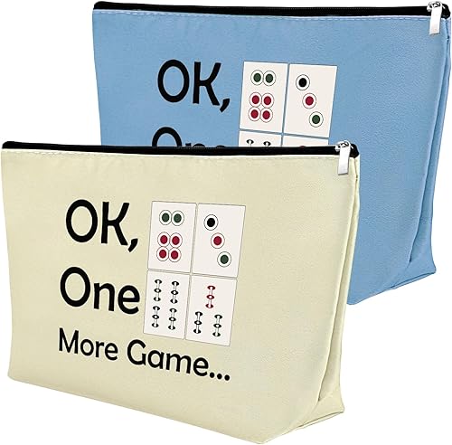 2 unids Mahjong amante regalo maquillaje bolsa Mahjong jugador regalo Mahjong niñas bolsa de cosméticos, Azul y beige.