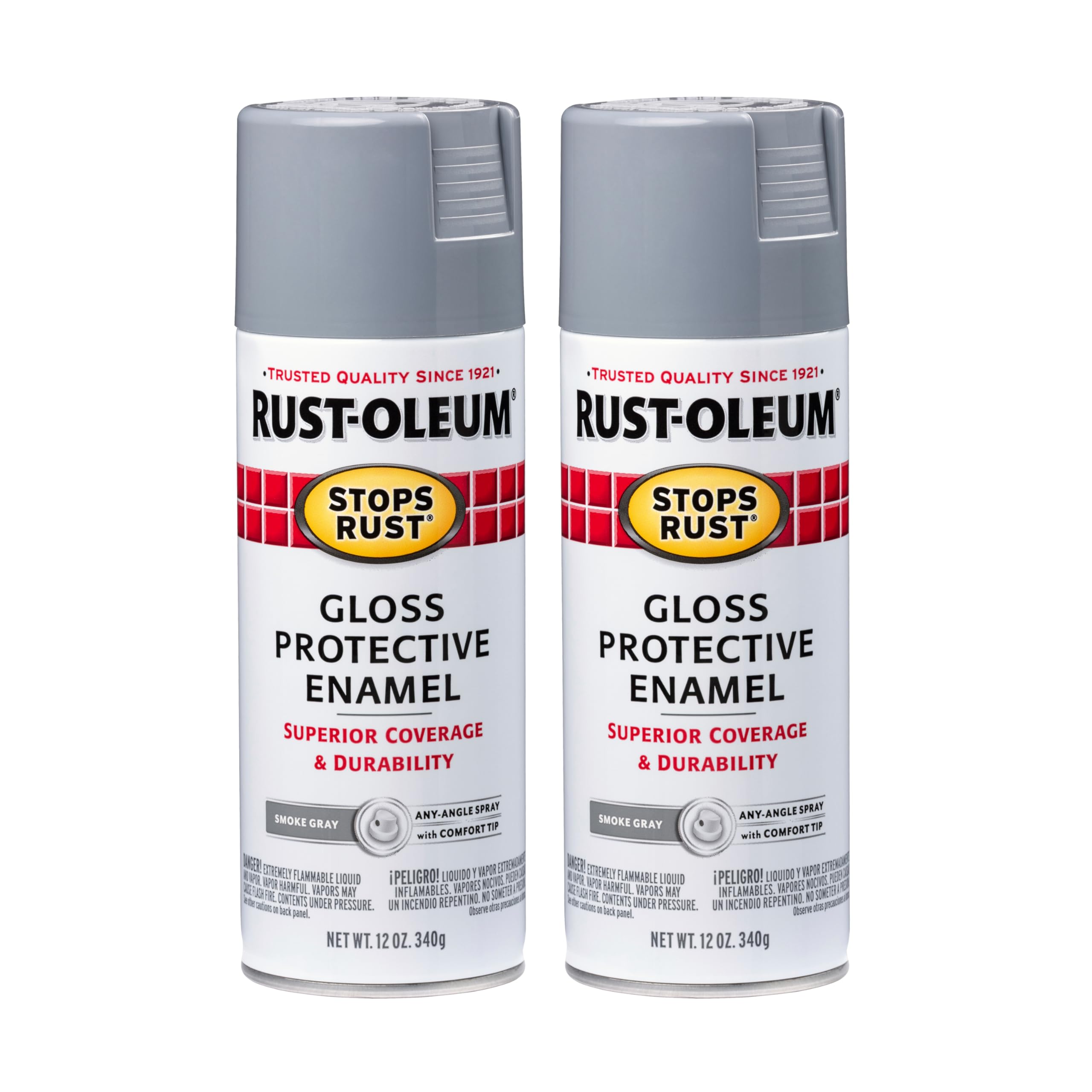 Rust-Oleum Stops Rust Spray Paint, Gloss Smoke Gray | Rust Resistant, Indoor and Outdoor Durability, Beautiful Finish on Metal, Wood and More, Sprays from Any Angle, 2 Pack