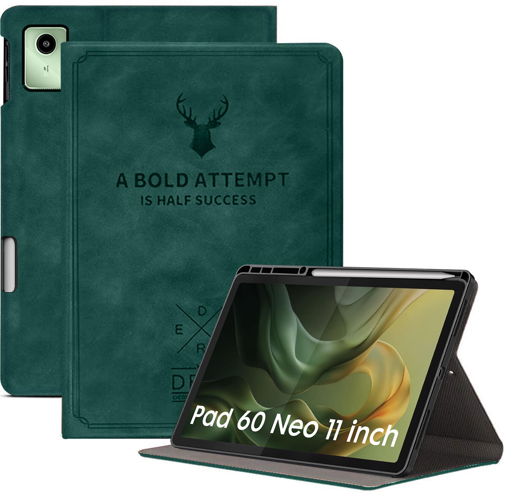 Robustrion Case Cover for Moto Pad 60 Neo Cover 11" with [Pencil Holder], Deer Flip Cover Case for Moto Pad 60 Neo Cover 11" Tablet - Dark Green-picture-25