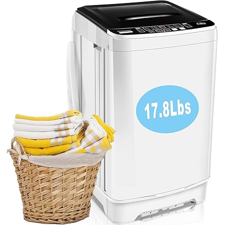 Portable Washer Nictemaw 17.8Lbs Capacity Full-Automatic Washer Machine 2.3 Cu.ft 2 in 1 Compact Laundry Washer with Drain Pump/10 Programs 8 Water Level Selections/LED Display Washer and Dryer Combo for Home,Apartment,RV