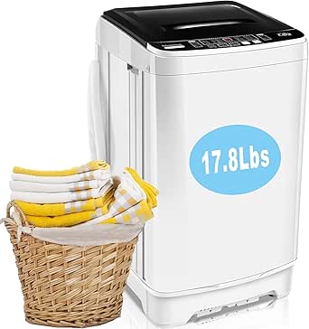 Portable Washer Nictemaw 17.8Lbs Capacity Full-Automatic Washer Machine 2.3 Cu.ft 2 in 1 Compact Laundry Washer with Drain Pump/10 Programs 8 Water Level Selections/LED Display Washer and Dryer Combo for Home,Apartment,RV