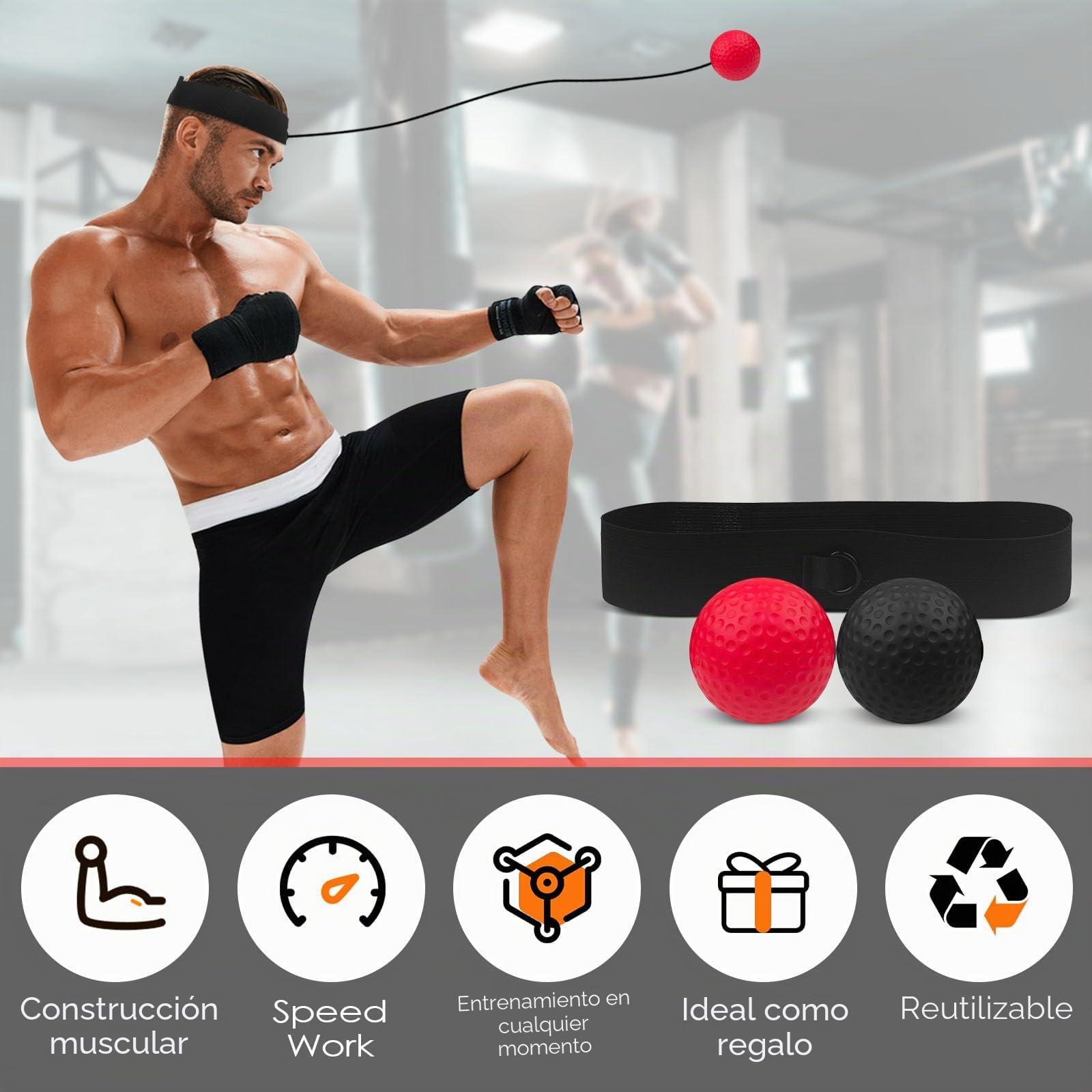 Rseuphiee Pelota Entrenamiento Reflejos Boxeo 2 Pelotas Reacción 1 Diadema Ajustable Coordinación Mano-Ojo