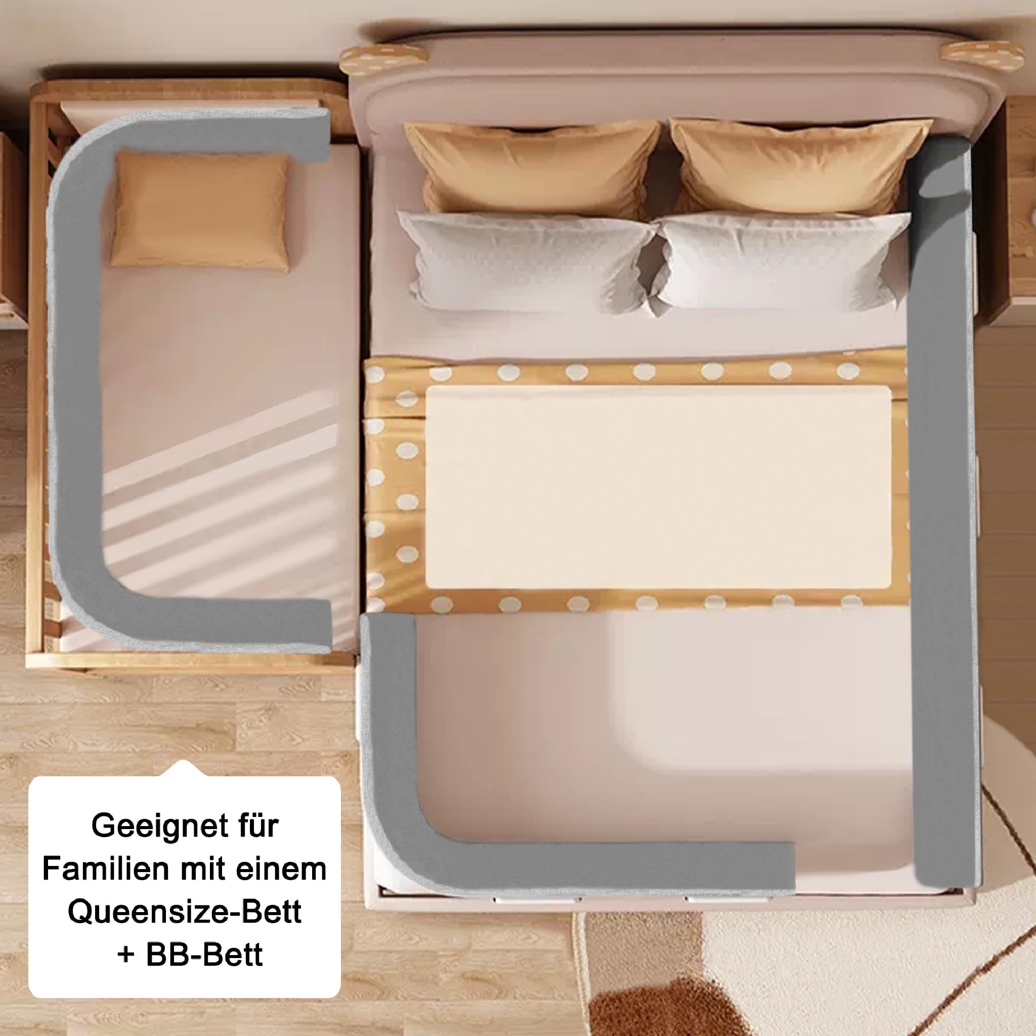LZQ 2 barandillas de protección contra caídas, protección para los bordes de la cama, forma ajustable, altura ajustable para niños y bebés, gris, 150 cm
