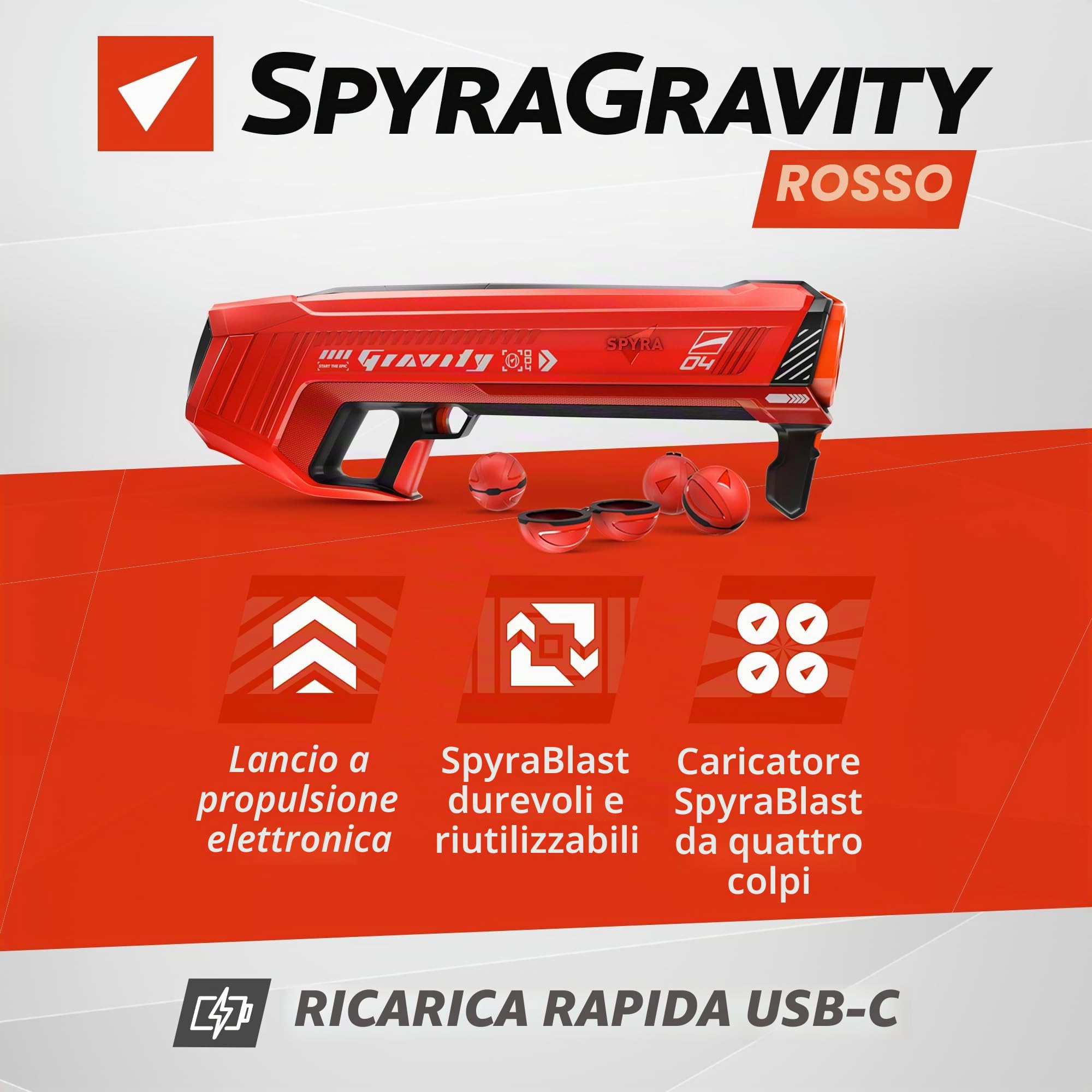 Spyra Gravity, potente lanciatore elettrico ad acqua, 4 bombe d'acqua riutilizzabili, indicatore a LED, distanza di 16 m, giocattolo per piscina estiva