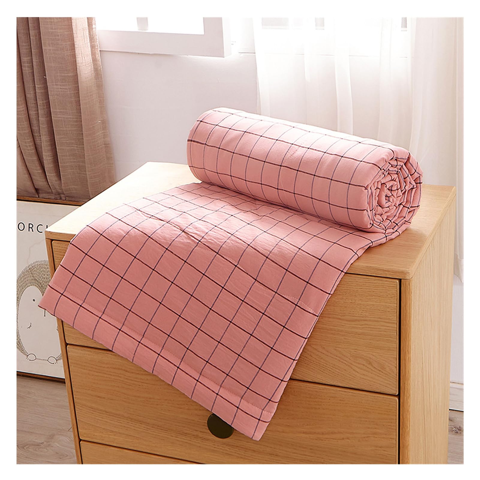 DUBTEDHOU Summer Blanket Lightweight Summer Duvet Lightweight Quilted Microfibre Multicolor Multiple Sizes(Pink Grille,180x220cm)