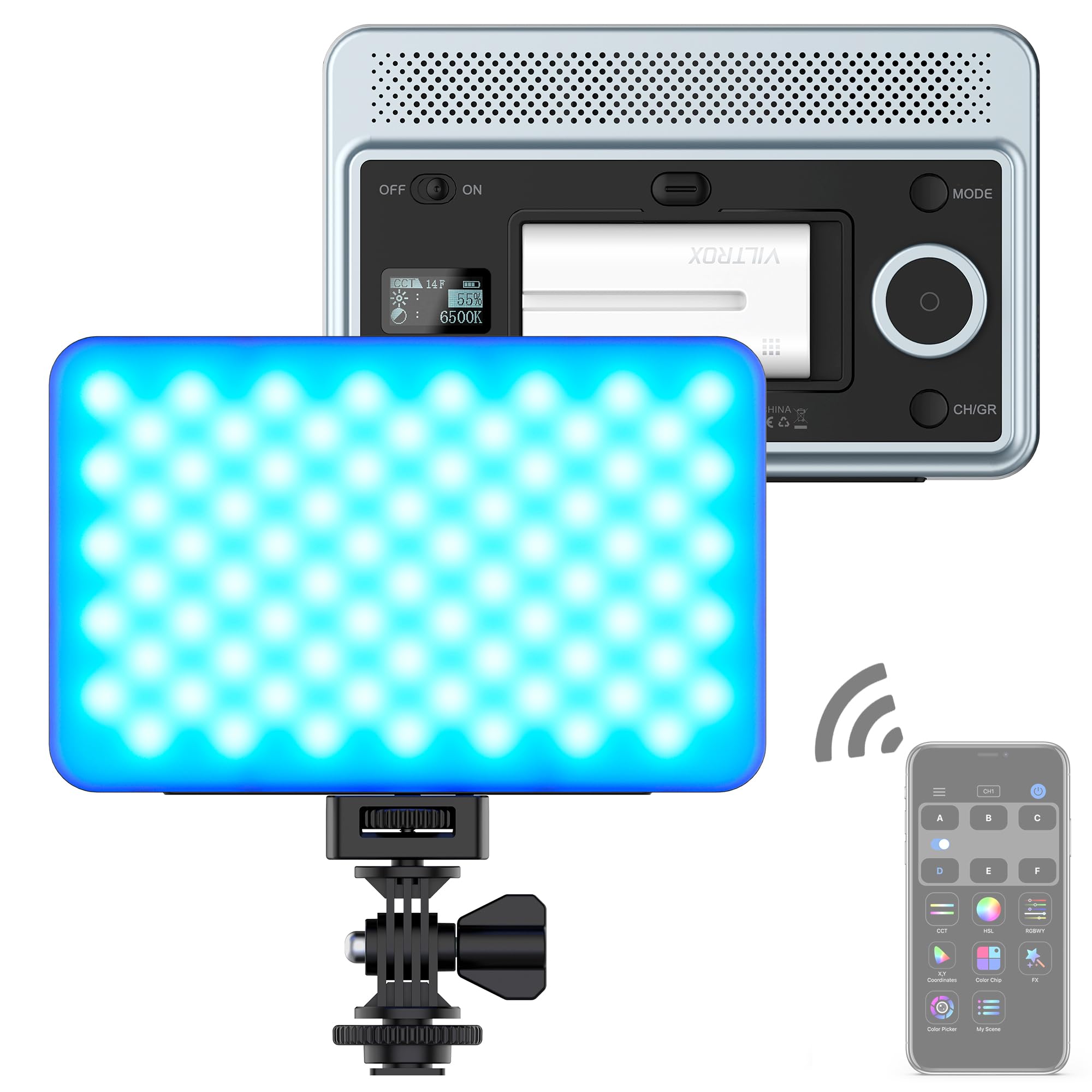 VILTROX RGB Led Panel Licht, Smartphone Controle Volledige Kleur Op