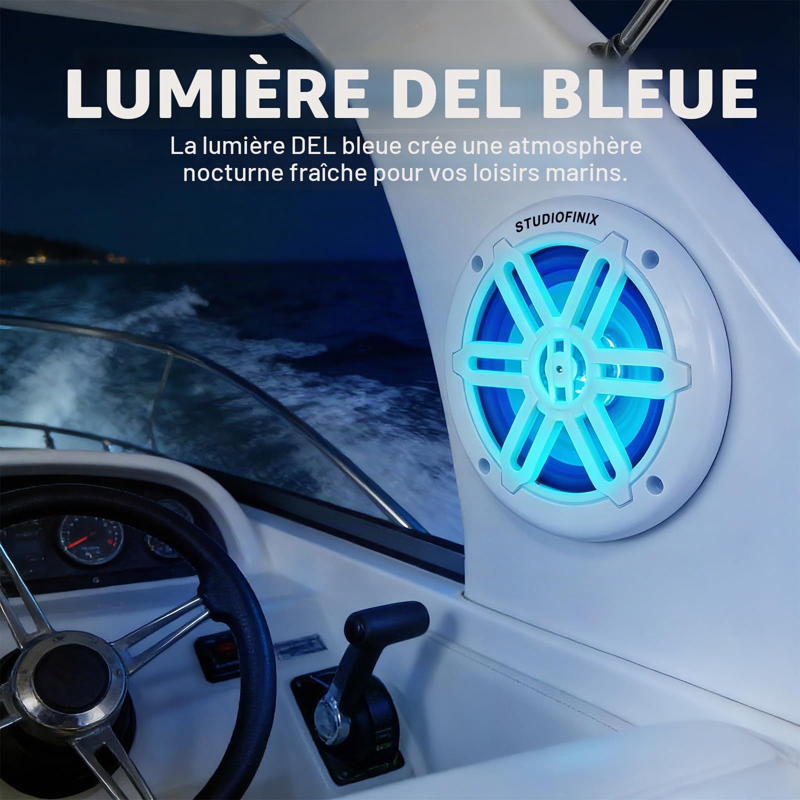 Enceintes Marines STUDIOFINIX 6,5 Pouces, 700 W, avec éclairage LED - Enceintes 2 Voies résistantes aux intempéries, idéales pour Les Bateaux, Les quads et Les UTV (Paire, Blanc)