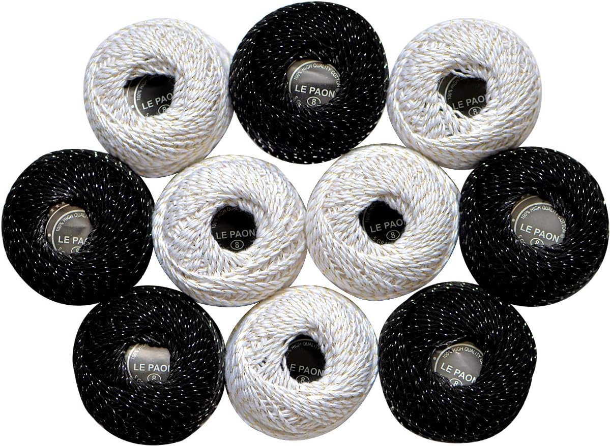 Crochet Cotton Worsted Yarn Crochet Thread Size 8 (10-Pack) 5 Black 5 White Craft Thread