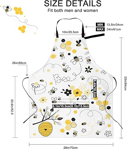 Miniatura 7 de Delantales de abeja para mujer con bolsillos, lindo delantal para el día de la madre para cocinar, hornear, lavavajillas, barbacoa, decoración de