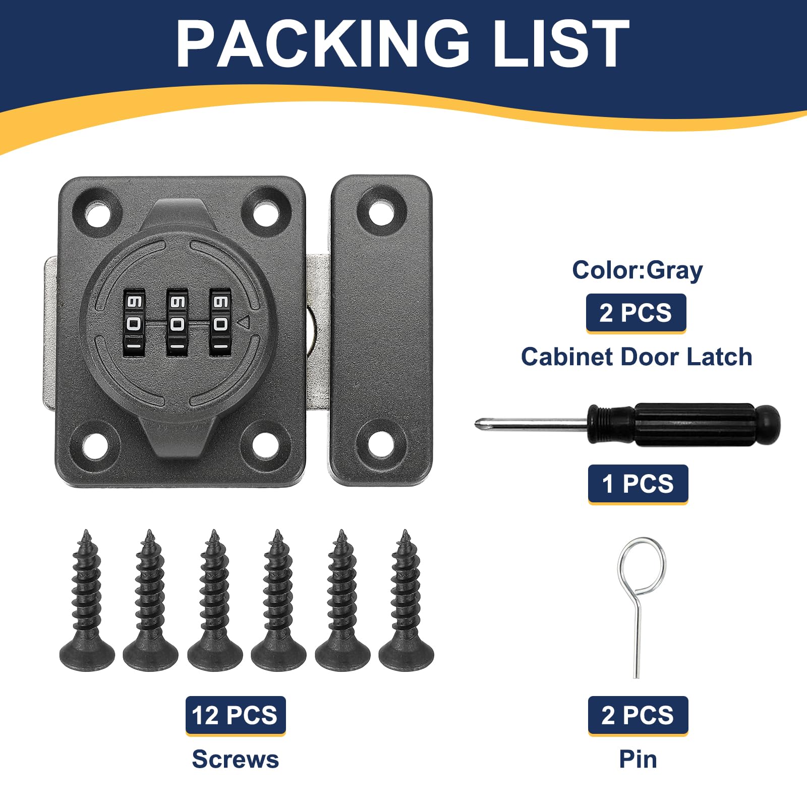 uxcell Cabinet Door Latch 2.05 x 1.65 Inch Zinc Alloy Keyless Combination Lock for Kitchen Cabinet Office Drawer Wooden Furniture Gray 2Pcs - Image 3