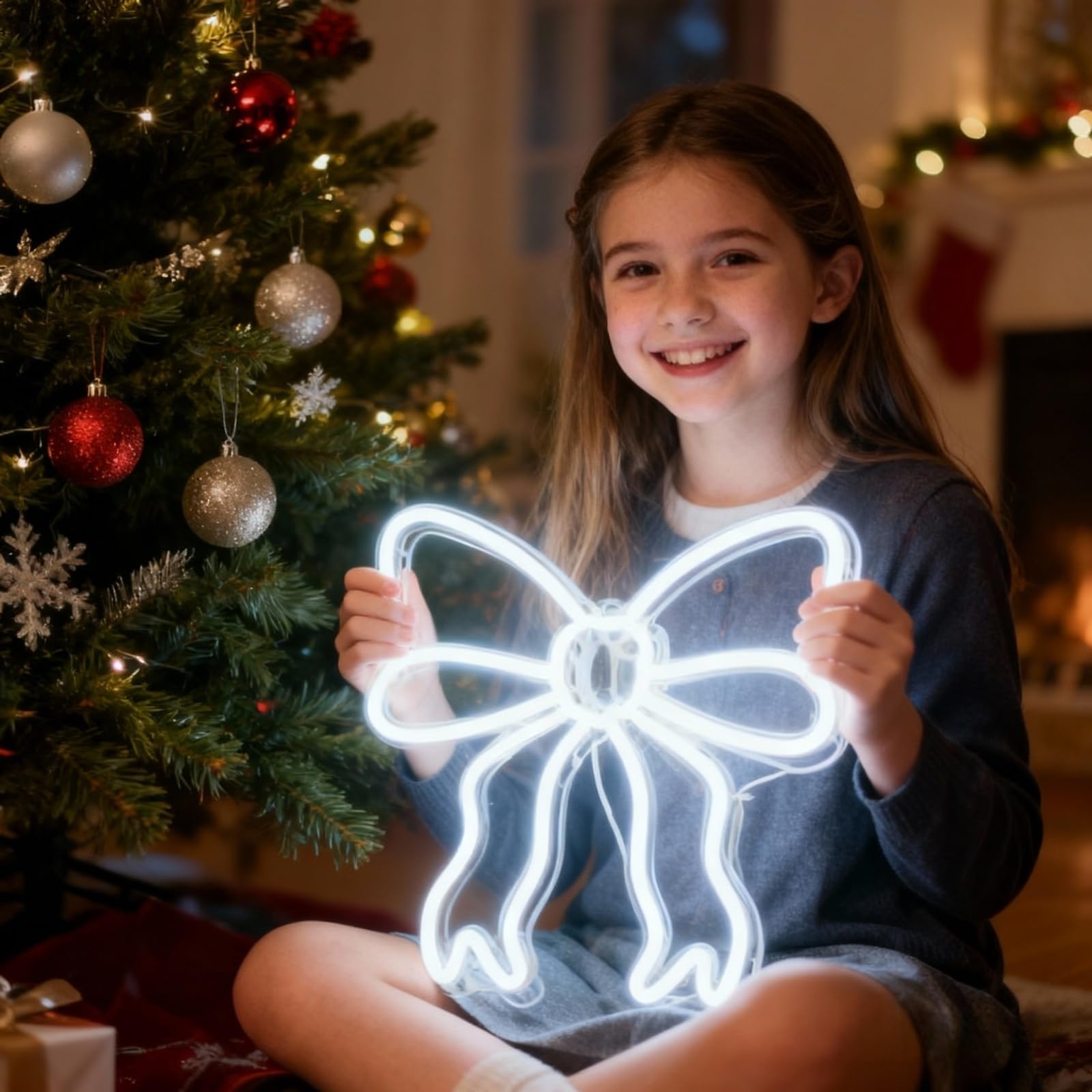Decorazione con fiocco, decorazione per la stanza, regali per fidanzata, dormitorio delle ragazze, camera da letto, regali per studenti, feste, colleghi e bambini, insegna al neon bianca 30 x 30
