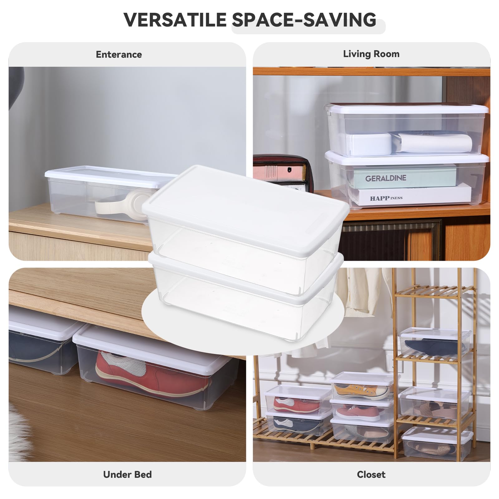 novelinks Lot de 8 bacs de rangement en plastique transparent de 6 litres avec couvercles blancs empilables pour loisirs créatifs