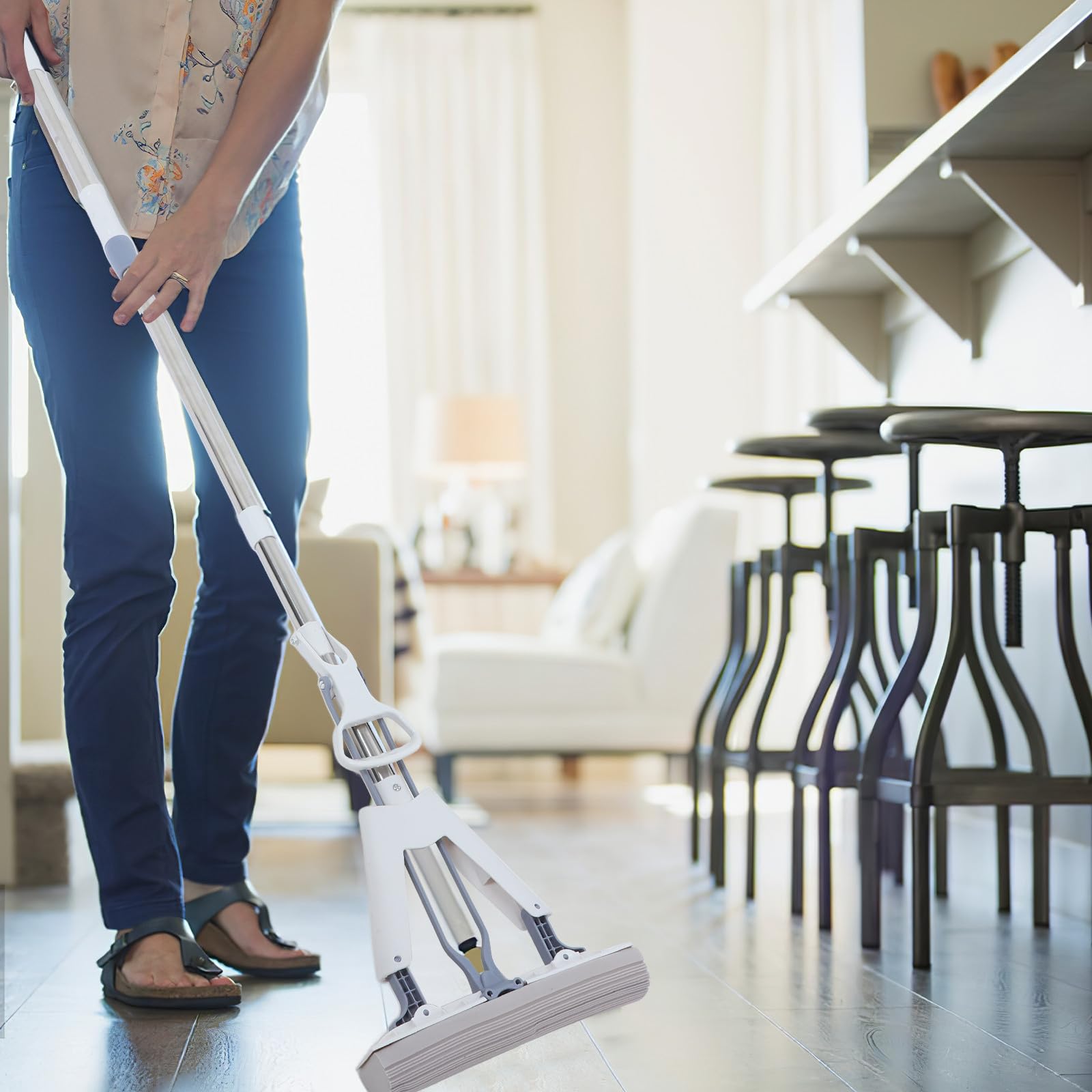 BESPORTBLE Spazzolone Lavapavimenti Pieghevole in Spugna Super Assorbente Bianco Design Resistente per Pulizia Pavimenti in Laminato e Piastrelle Domestiche