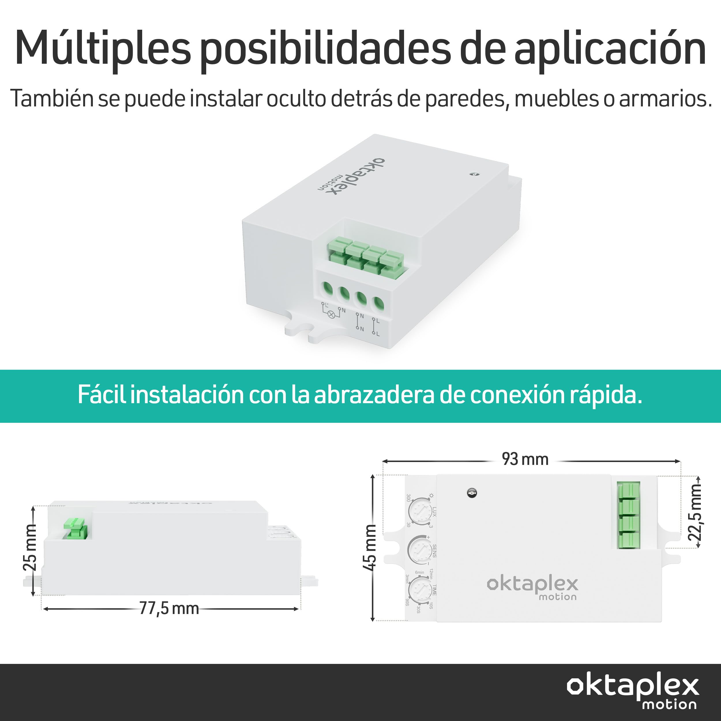Oktaplex Amy Lot de 2 detectores de movimiento empotrables de 360 grados Detector de movimiento empotrable de 24 GHz HF Detector de presencia interior Kit de actualización 230 V Blanco