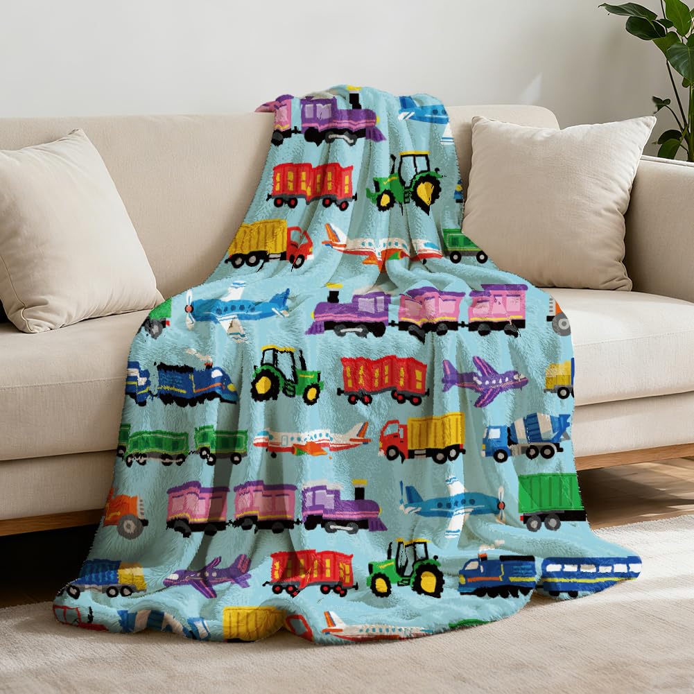 GLOBLELAND Cars Trains Planes Trucks Throw Blanket 59x51 inch Blue — image 1
