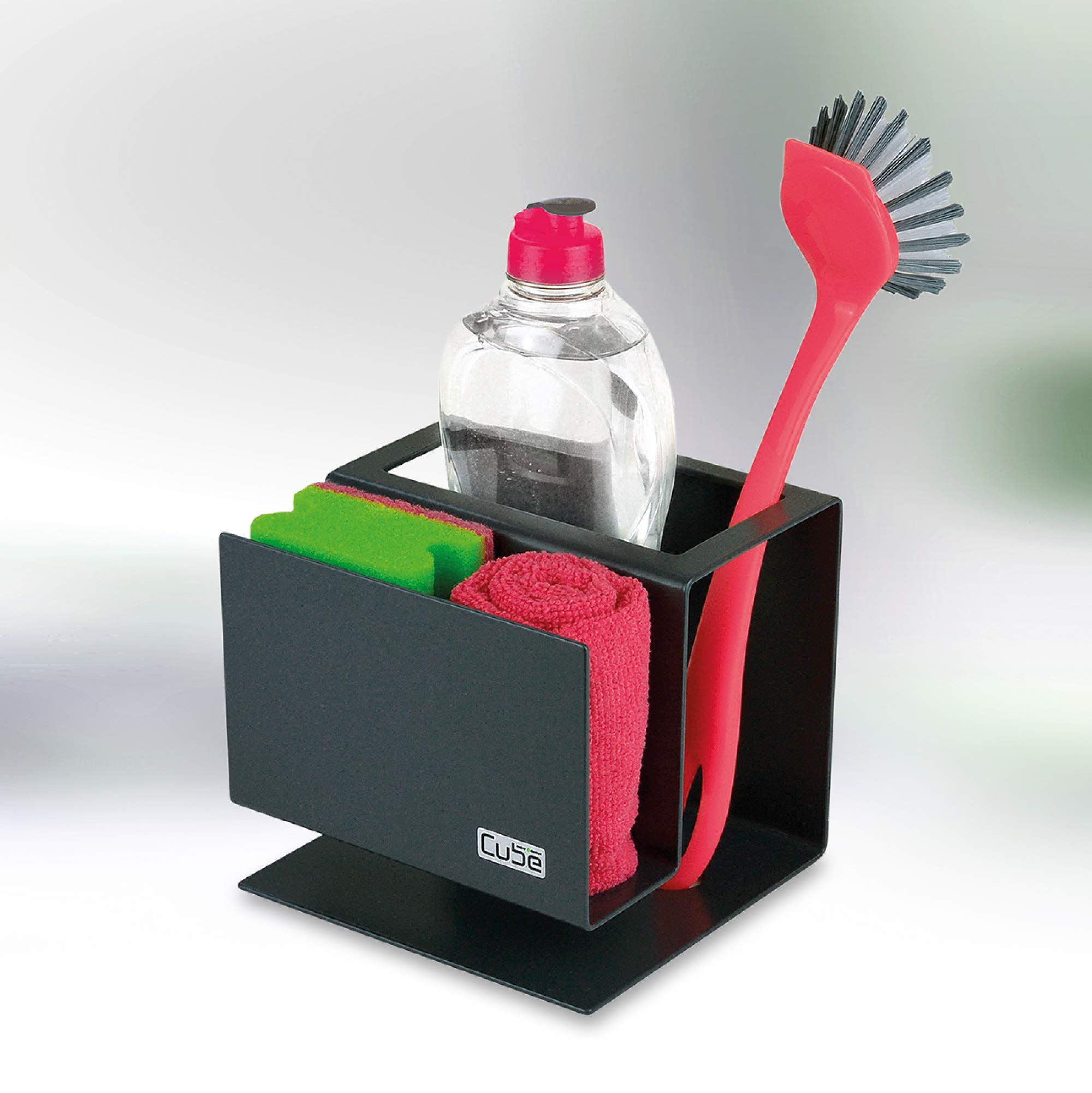Cube Spülbecken Organizer Set Made in Germany: Prämierter Küchenorganizer inkl. Seifenspender & Spülbürste – Edler & Praktischer Spülorganizer für eine Aufgeräumte Küche – Spülset Anthrazit