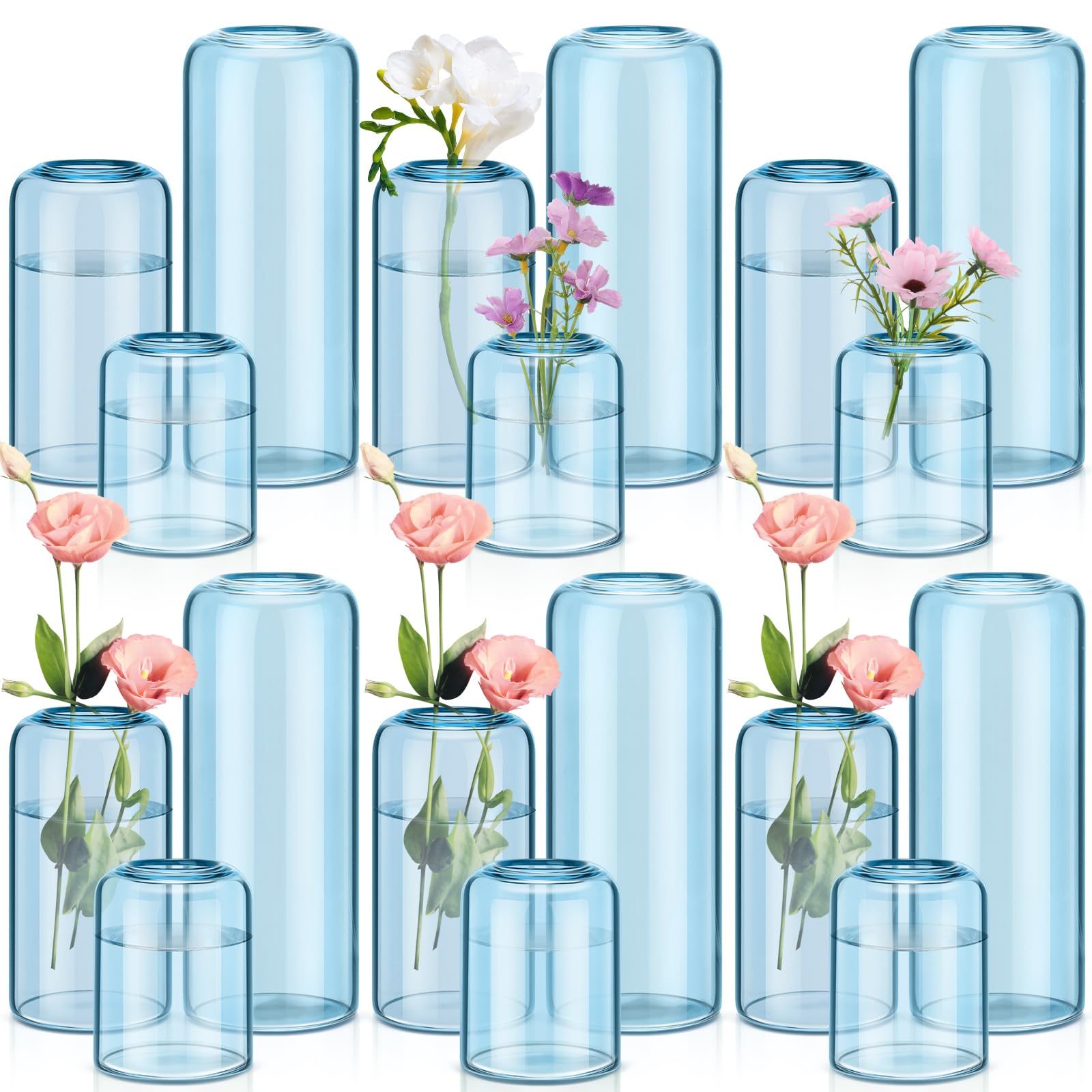 Suclain 18 Pcs 6 Set Glass Bud Vase for Flowers 