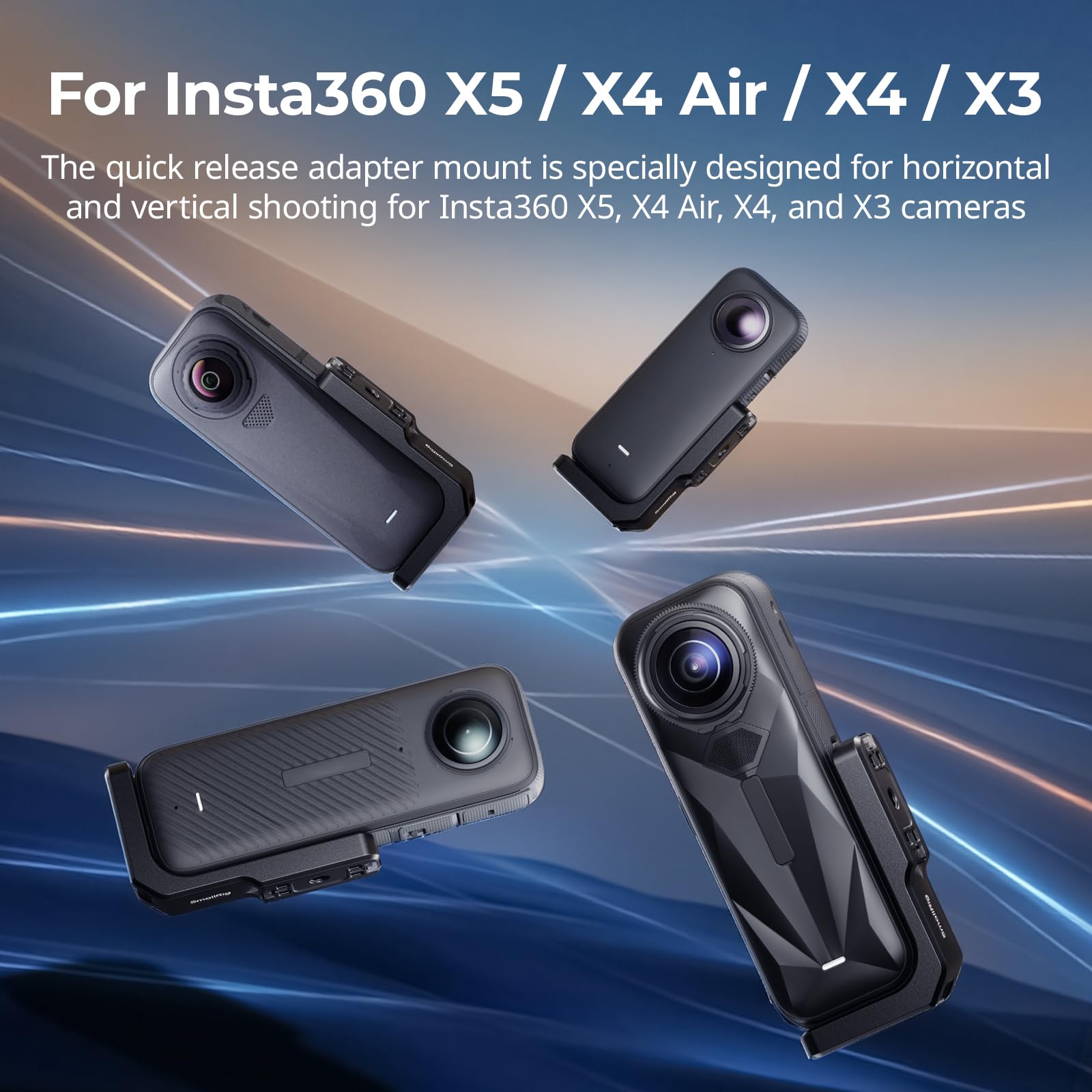 SMALLRIG Supporto Montaggio Verticale-Orizzontale per Insta360 X5 / X4 Air / X4 / X3, Staffa Verticale a Sgancio Rapido con Filetto 1/4''-20 - 5824