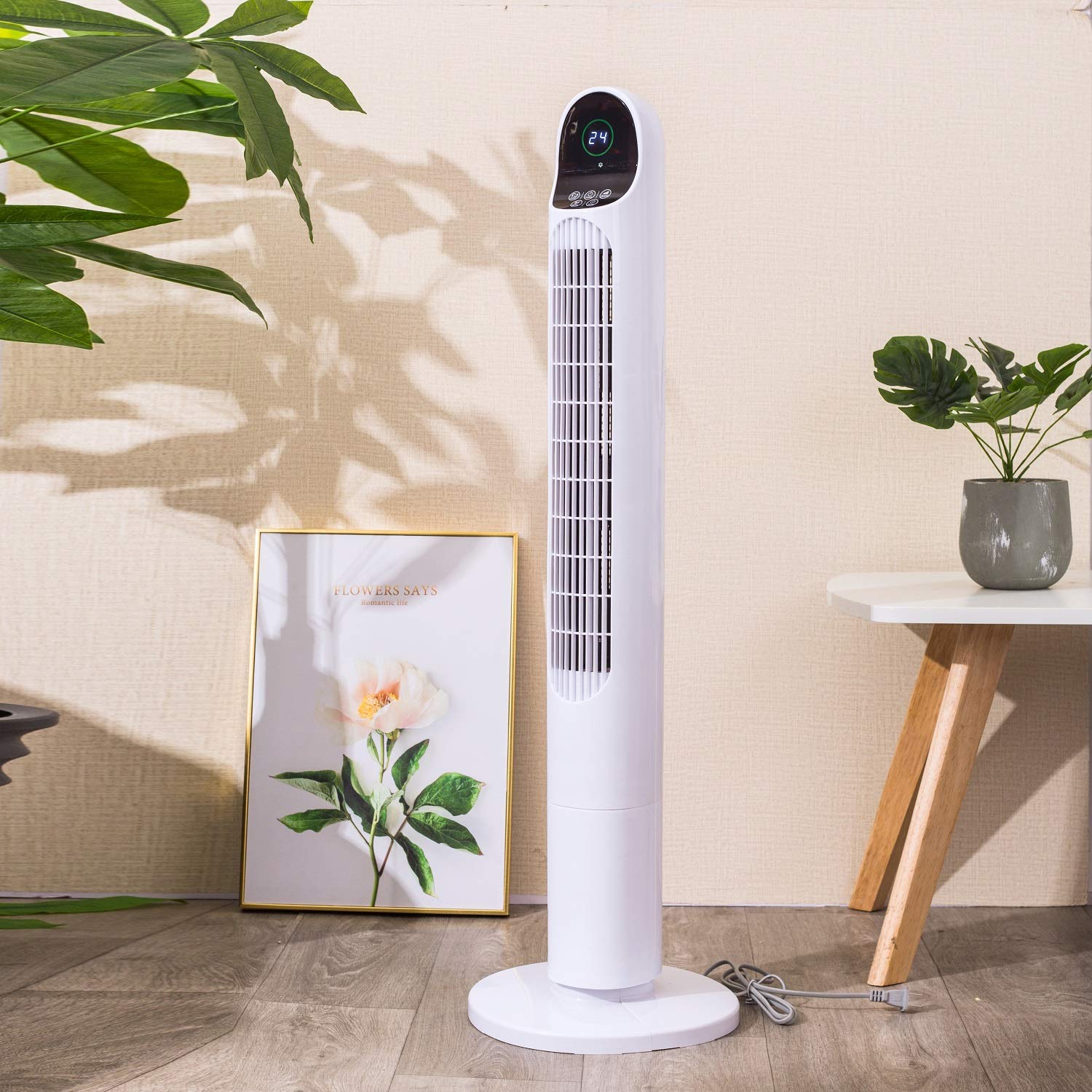 ARDES Ventilador en Columna Altura Torre 100 cm de Oscilación Automática con Telemando y Panel de Control Digital con 3 Intensidades y Temporizador Ventilador Torre Blanco AR5T1000