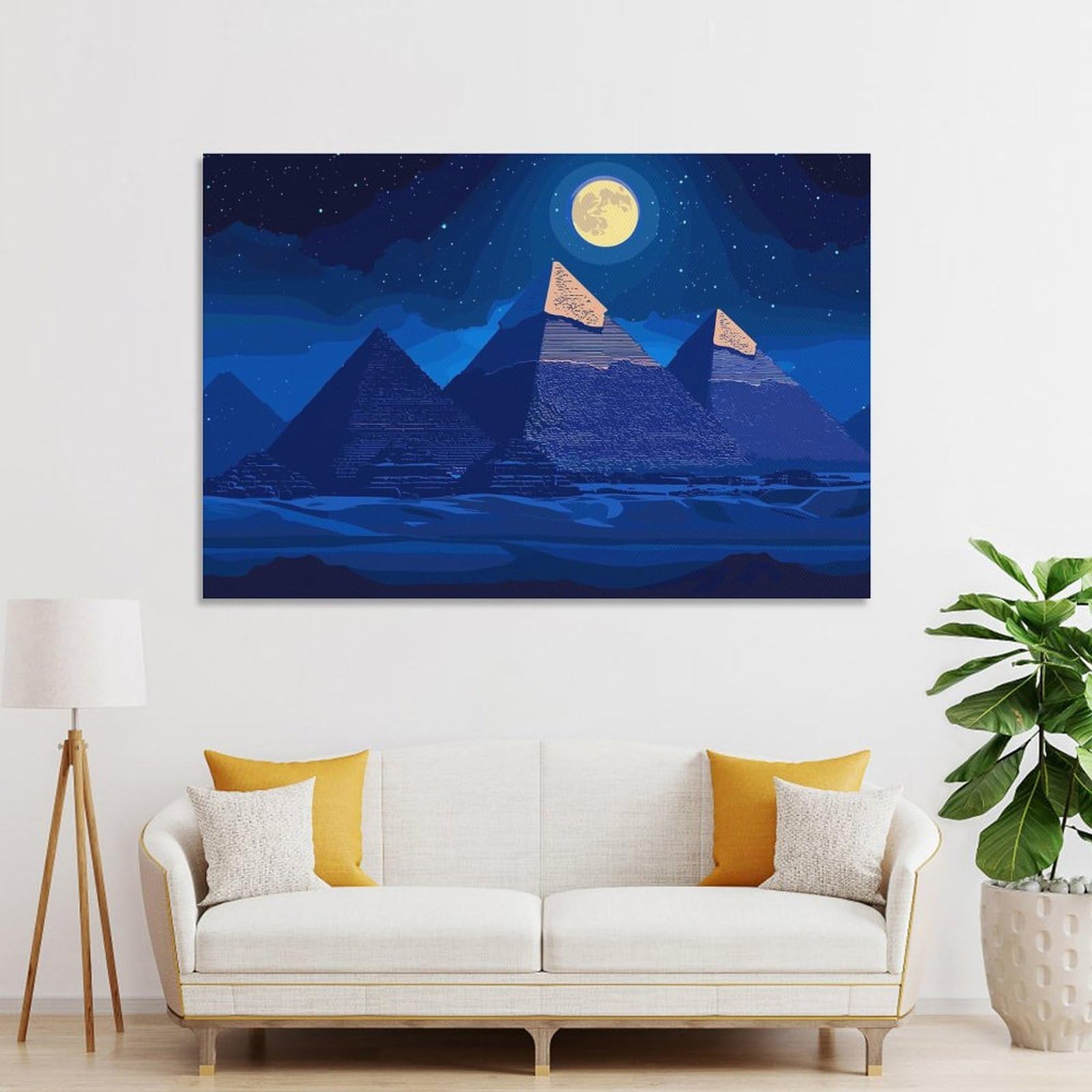 Junmoney Unframe-Style-15 Egyptian Pyramids At Night(2) Canvas Wall Decor, 24X36inch(60X90cm), For Wall Displays, Bedrooms Or Room Updates, Wall Decor Suited To Curated Displays