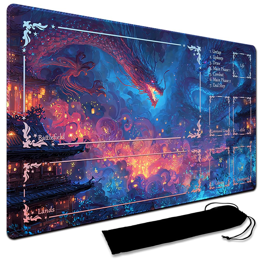 Large Art Gaming Playmat with Carrying bag, Custom Design Card Game Mat for mtg Playmat, Suture the edges,Compatible with Standard Card Sleeves 60CM x 35CM (With Zone,12)